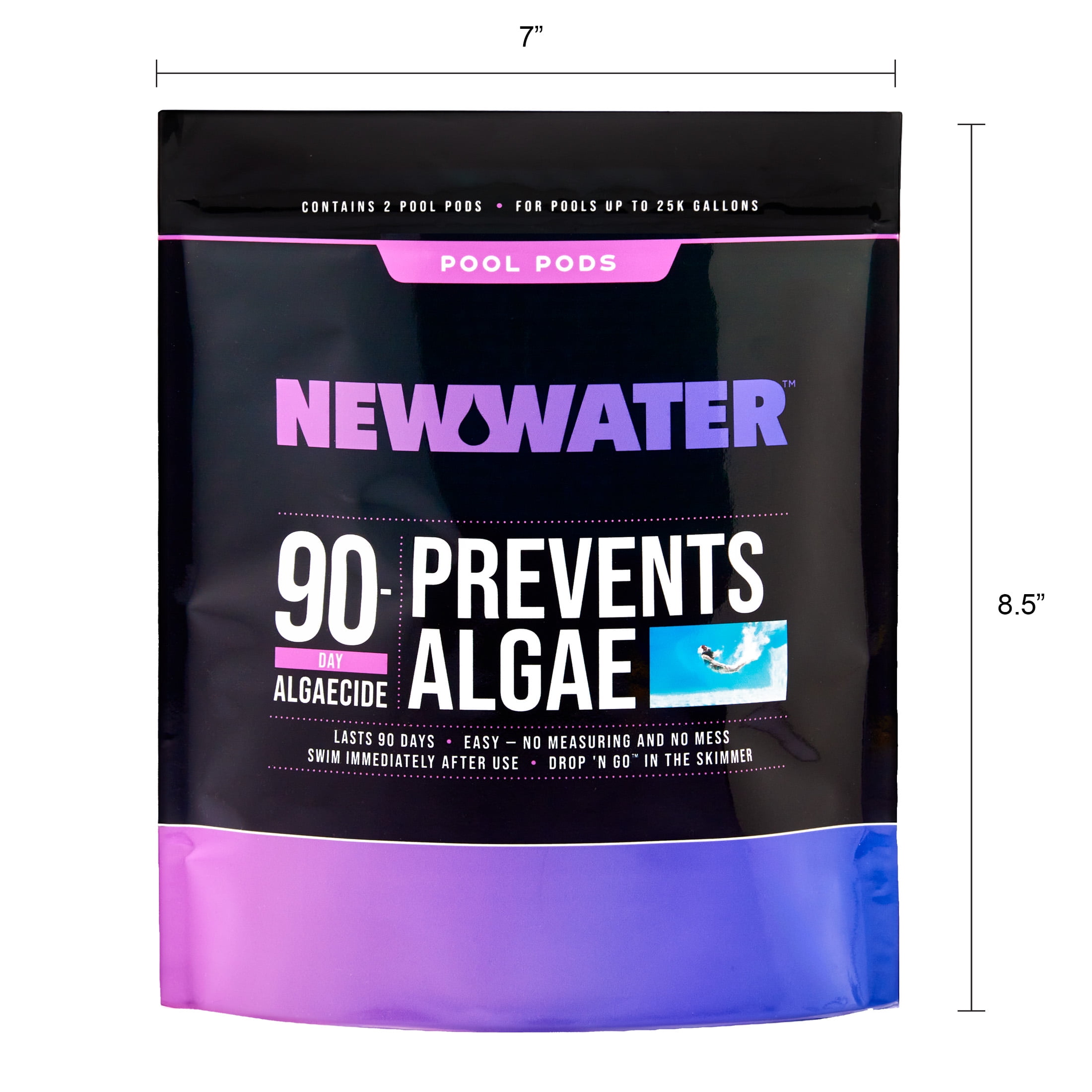 New Water 90-Day Algaecide Pool Pods (Dry Concentrated Algae Prevention, 2-Pack, 9 oz) r5jsp