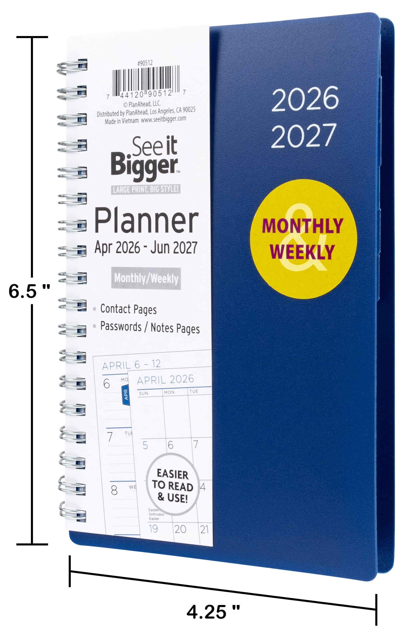 SEE IT BIGGER Monthly Weekly Planner, Large Print Planning System, Durable Softcover (Blue, 4.25 in x 6.5 in) uoh8f