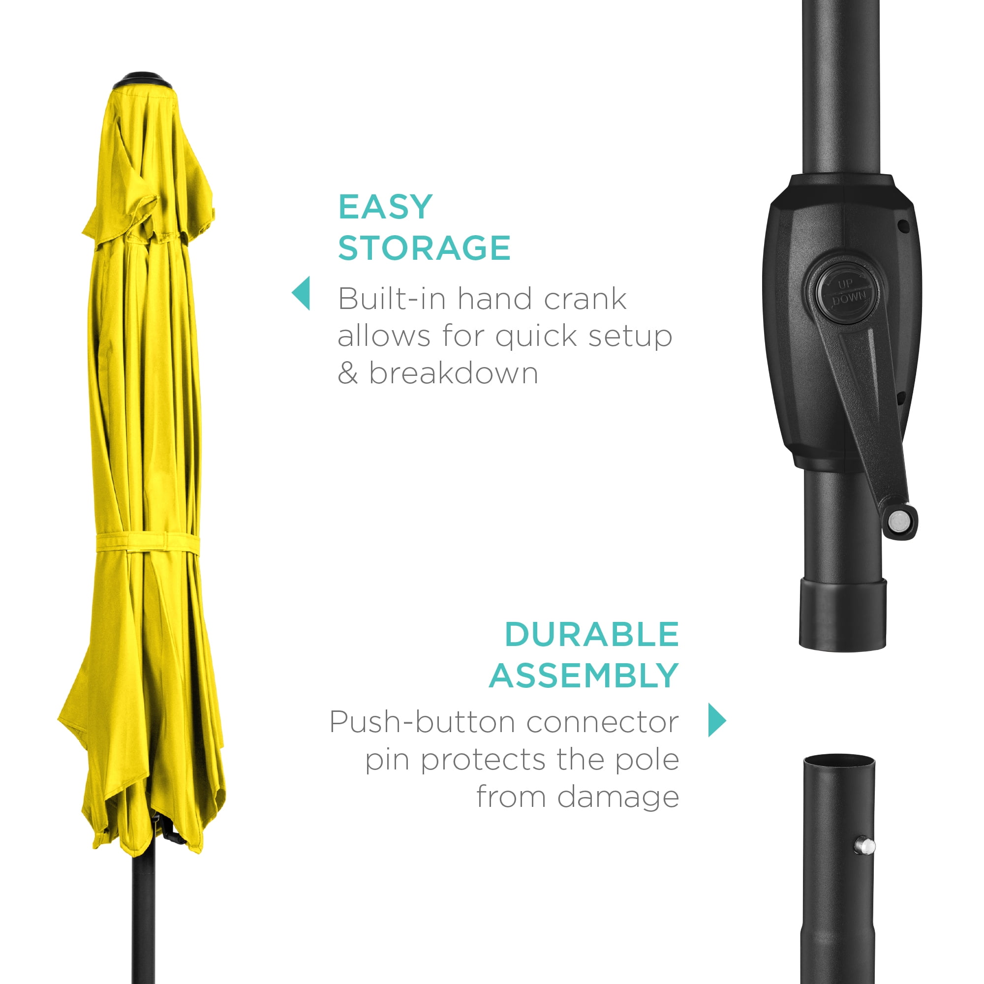 Best Choice Products 7.5ft Heavy-Duty Outdoor Market Patio Umbrella with Push Button Tilt and Crank (Yellow, 7.5 ft) kms0g