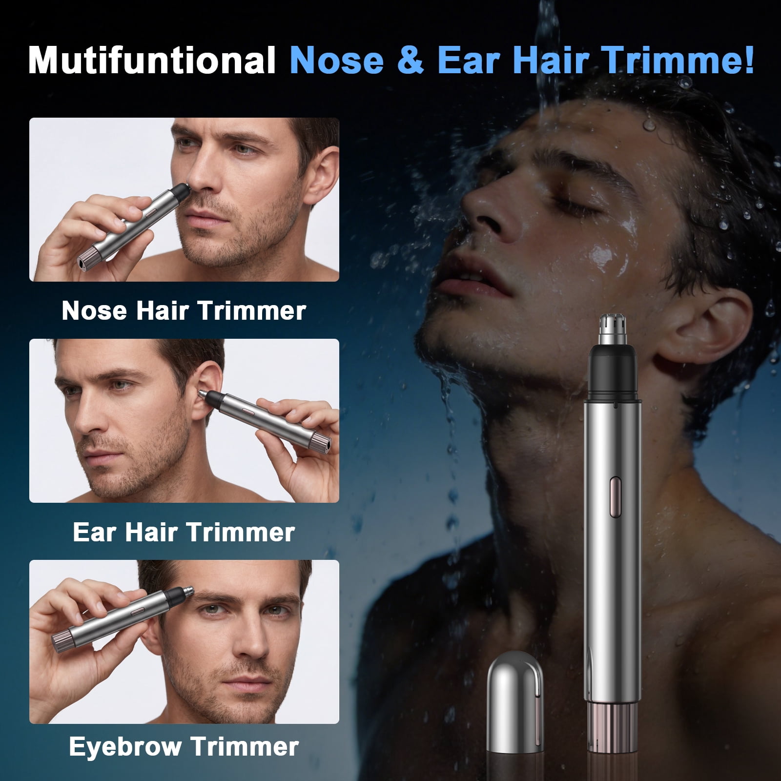 NEXPURE Electric Nose and Ear Hair Trimmer, Rechargeable Grooming Tool for Men and Women (Black, 1 Count) dimde