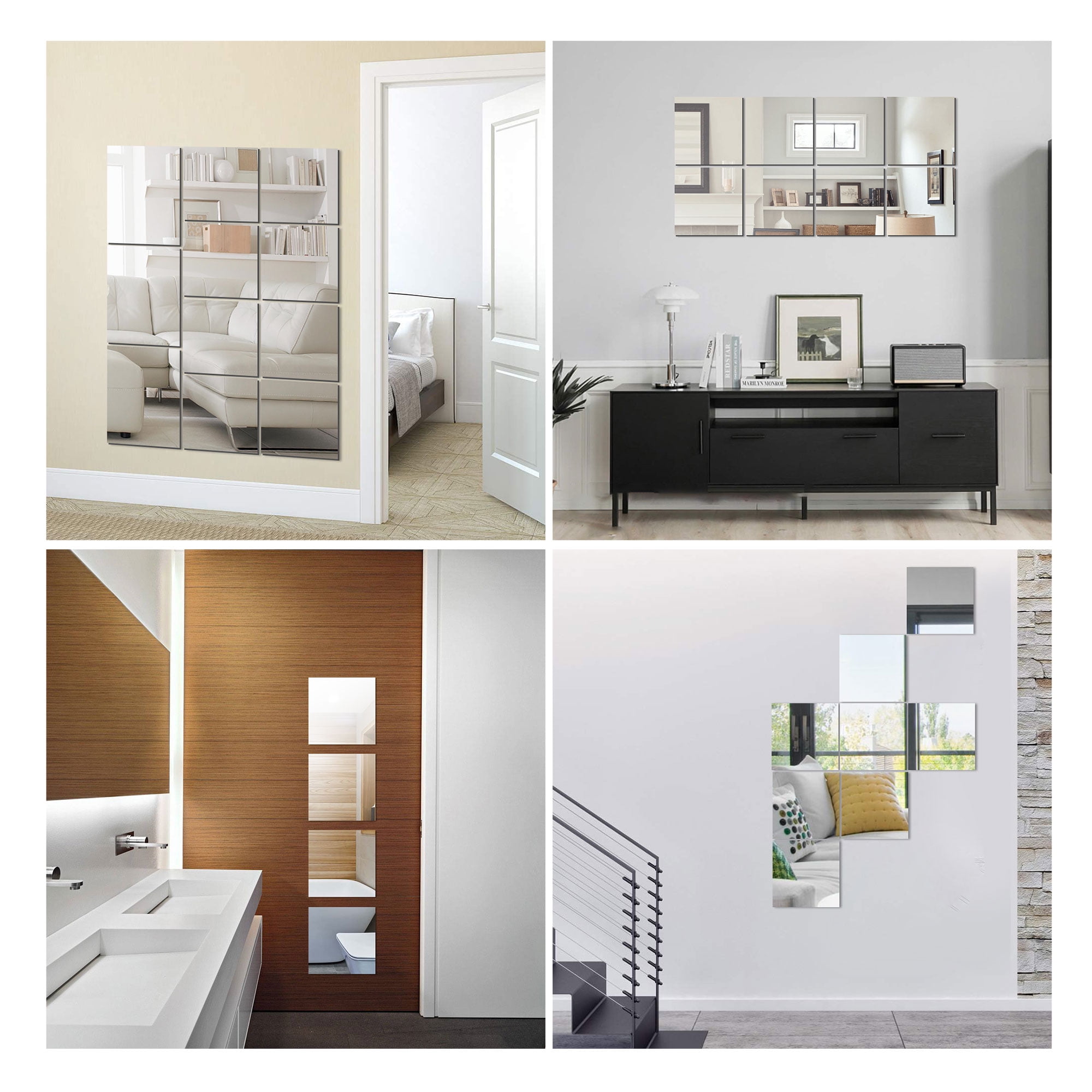 TSV Flexible Mirror Sheets Self-Adhesive Non-Glass Wall Tiles DIY Decor (12 Pieces, 6x6 in and 9x6 in) tjrgr