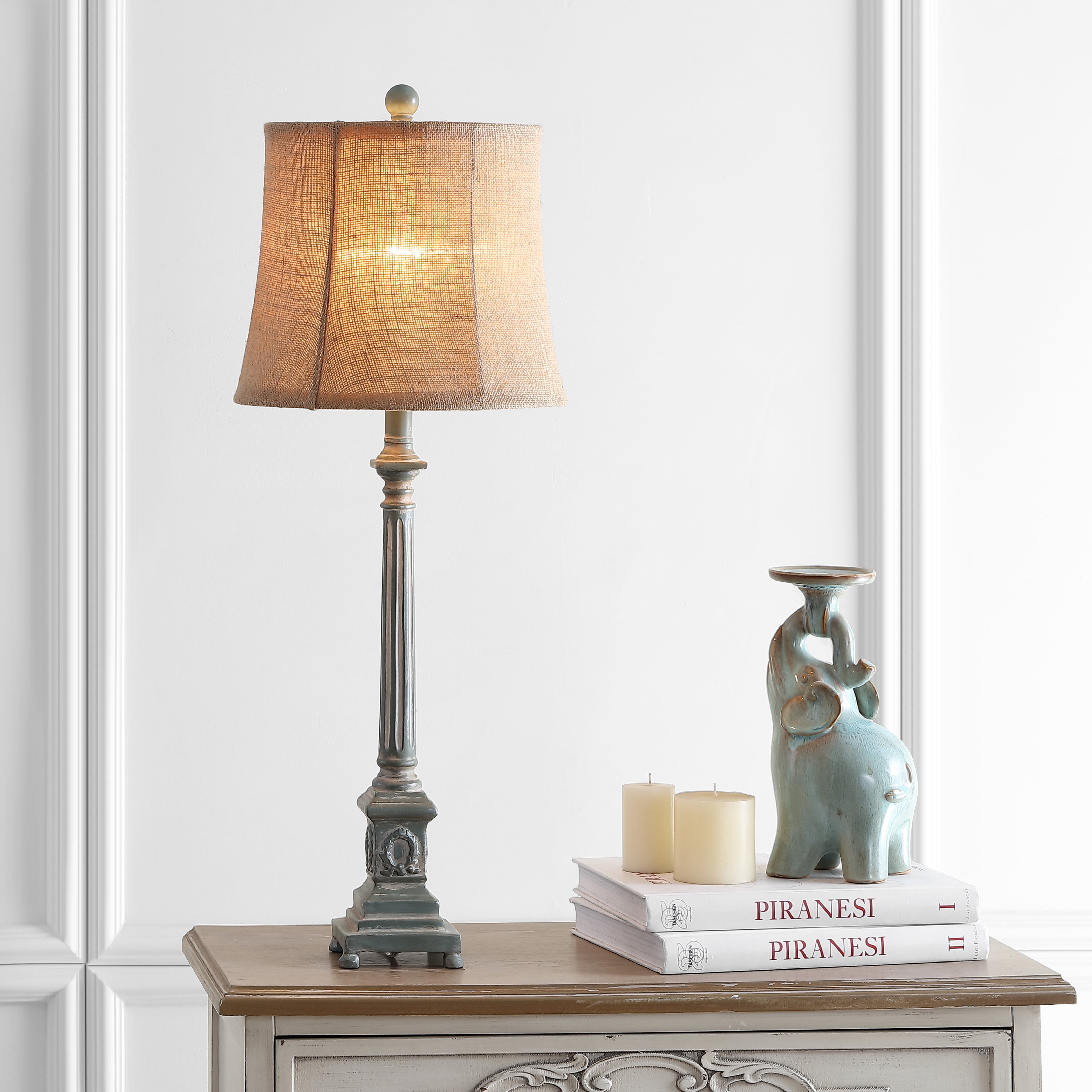 Safavieh Collin Traditional Antique Blue Table Lamp with Brown Shade (35.1 in) 2lgx8