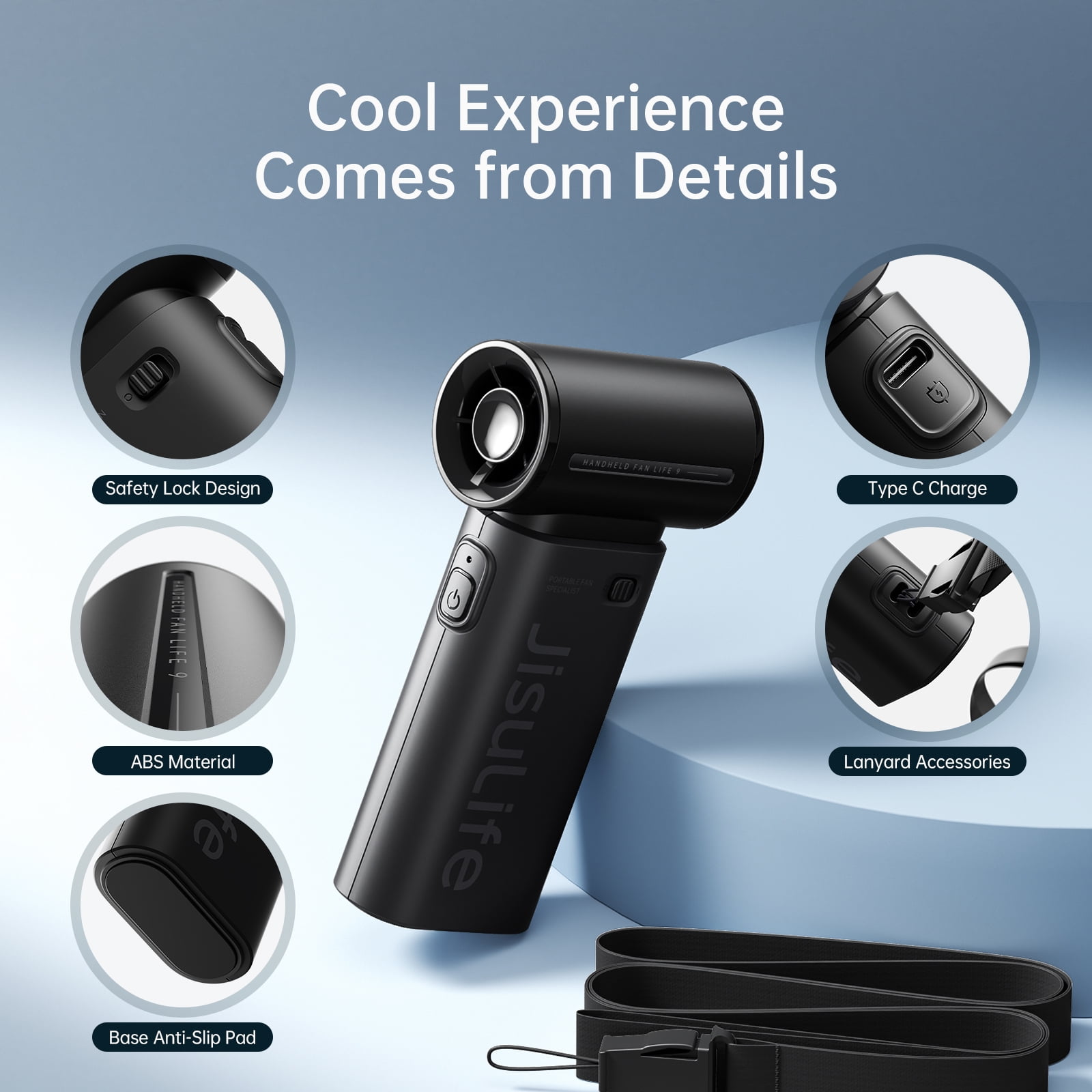 JISULIFE Portable Handheld Turbo Fan, High-Speed Personal Cooling Device with 5-Speed Settings (Black, 5000mAh) g2pnq