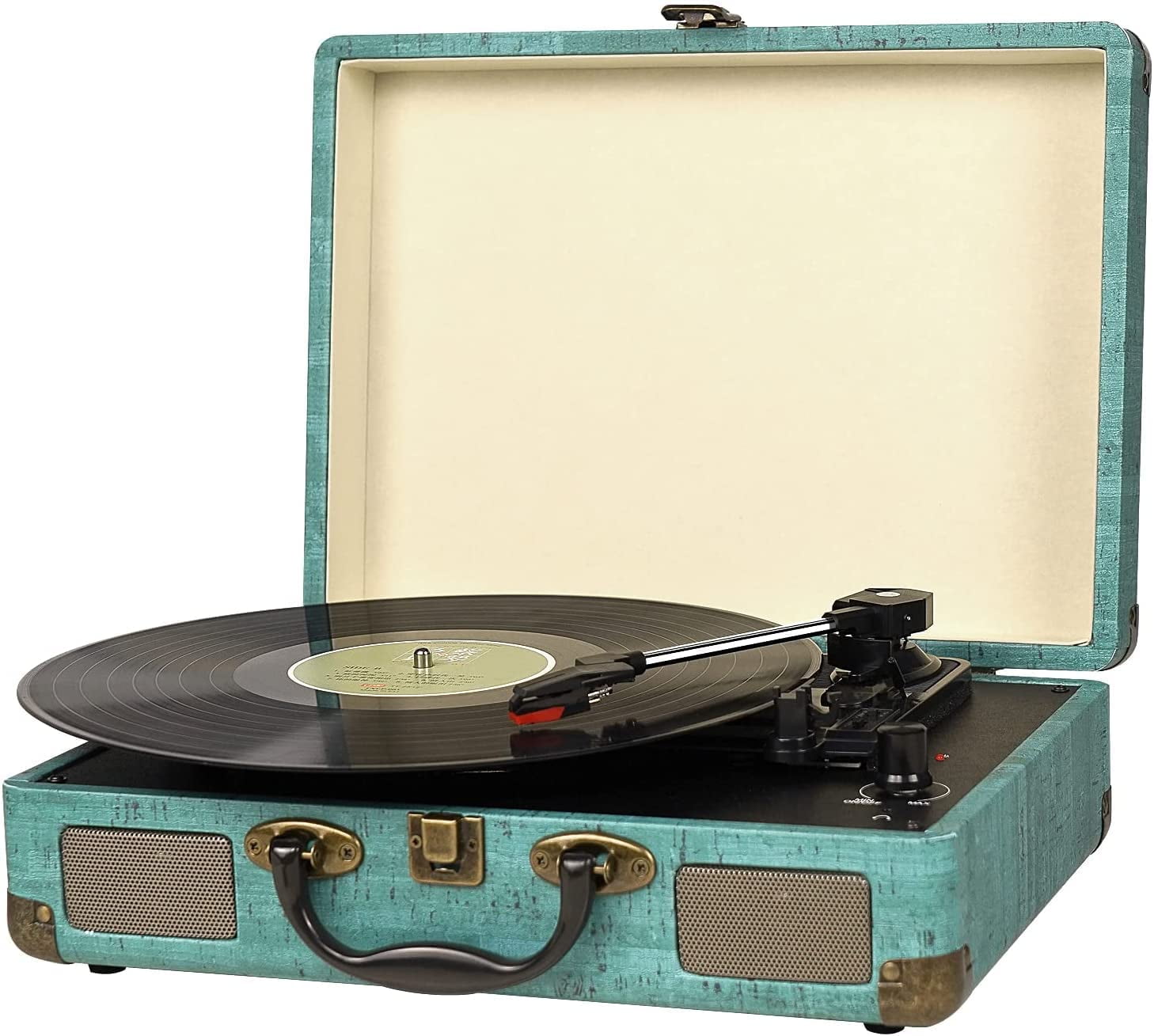 DIGITNOW Vintage 3-Speed Bluetooth Vinyl Turntable with Stereo Speakers (Blue, 13.8 in x 10.2 in x 4.7 in) p58cj
