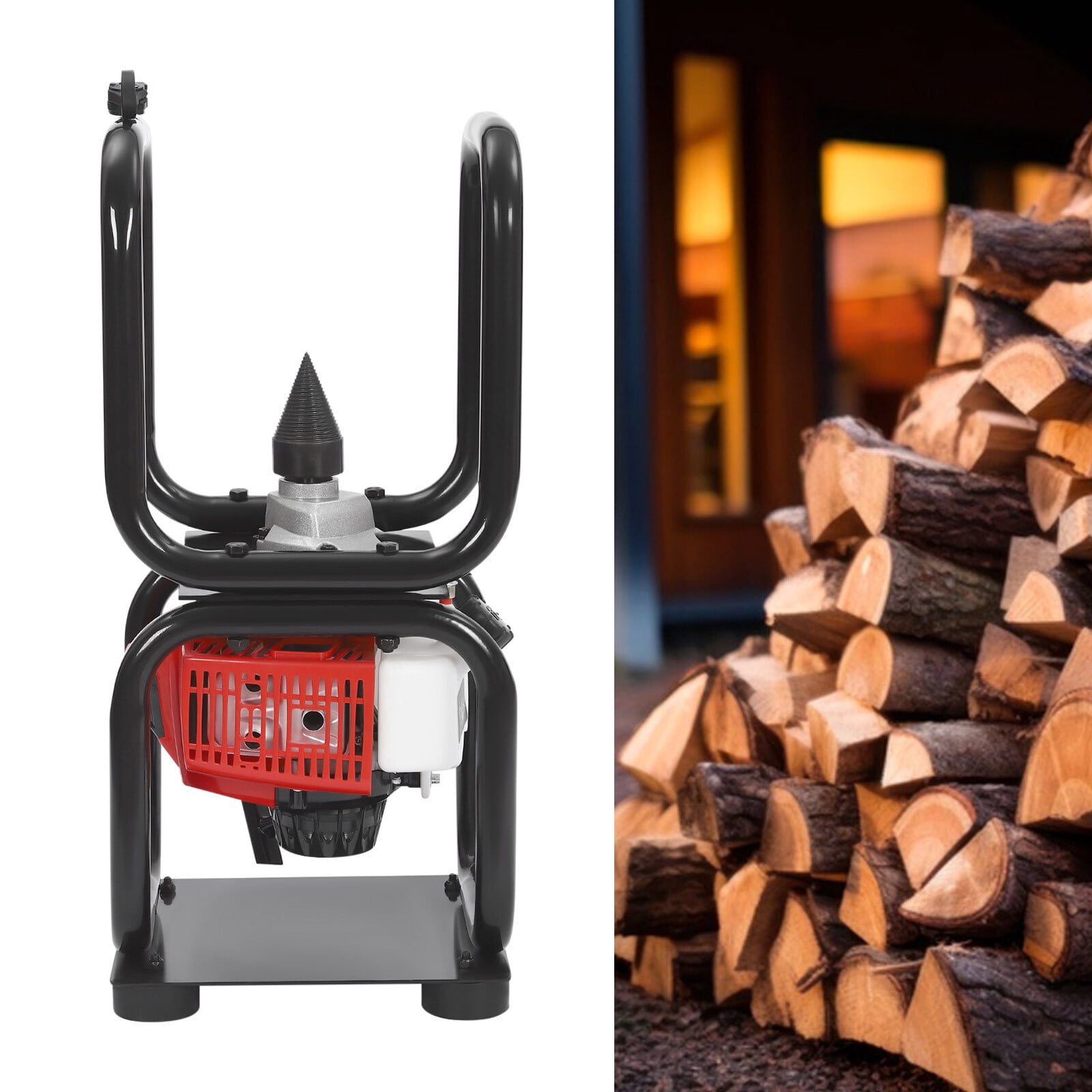 Generic 3.4HP 64CC Gas Powered Log Splitter Cone Drill Firewood Processor (Black, 0.4 gal) vzvqw