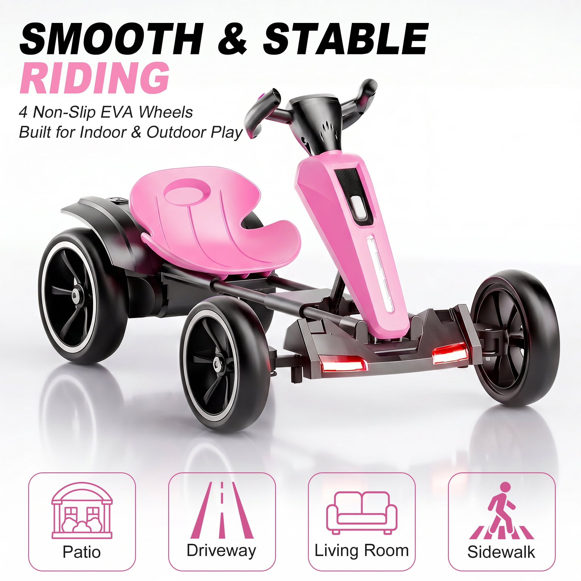 Holaki 12V Electric Go Kart for Kids, Battery Powered Ride-on Toy with LED Lights and EVA Wheels (Pink, 88 lb Capacity) ujaw5