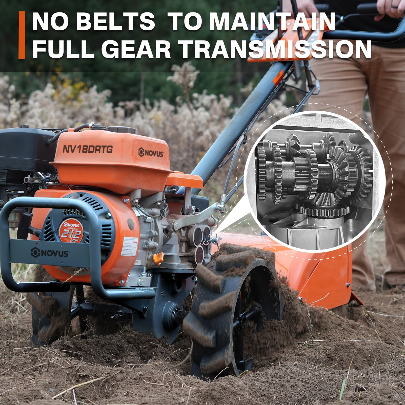 NOVUS 18-Inch Dual Direction Rear Tine Tiller, 212cc 4-Cycle Gas Engine, Heavy-Duty Garden Rototiller (18 in) ljano