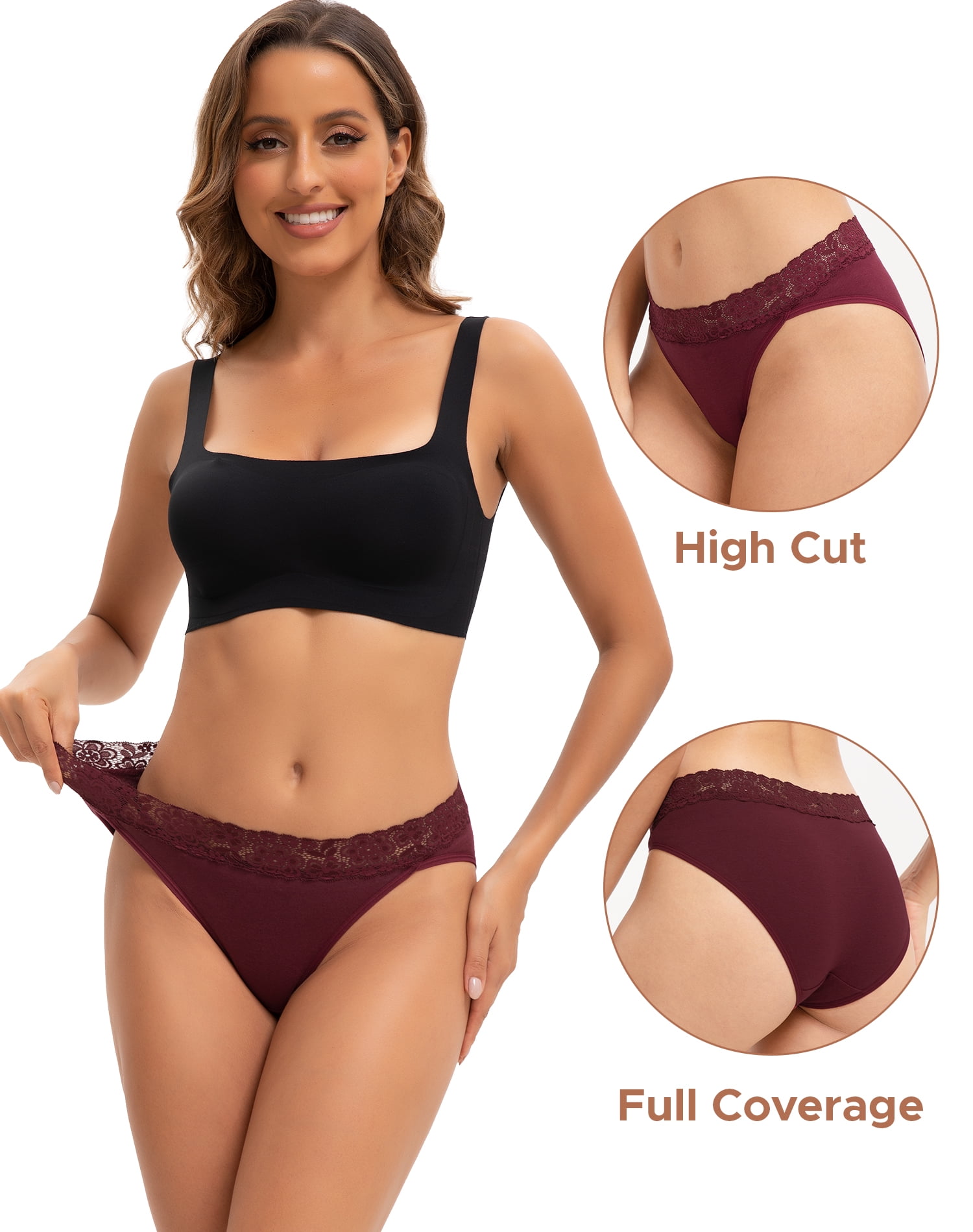 INNERSY Women’s High Cut Lace Bikini Panties Soft Cotton Underwear (Classic, Large, 4-Pack) bnco1