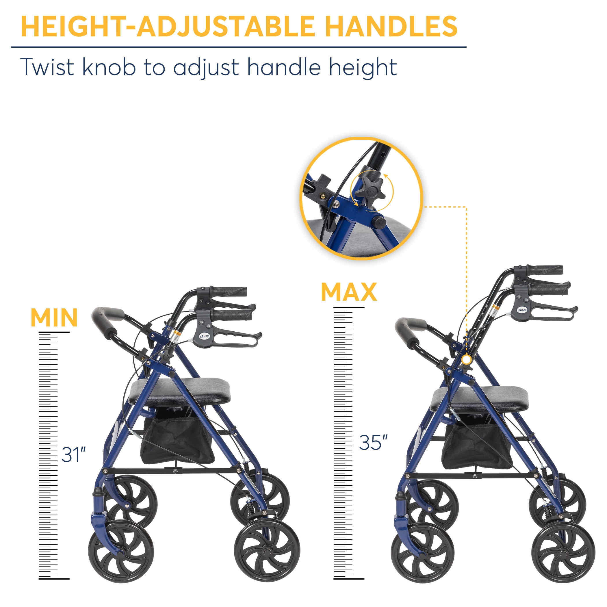 Drive Medical Four Wheel Rollator Rolling Walker with Fold Up Removable Back Support (Blue, 300 lb Capacity) n9qml