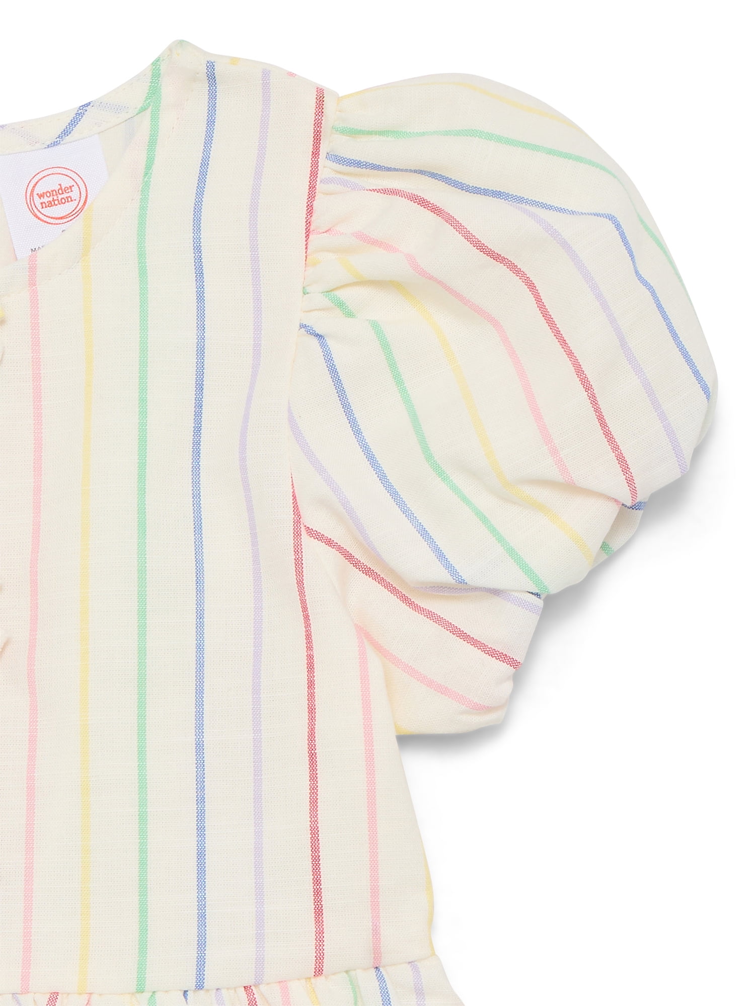 Wonder Nation Toddler Girls Stripe Dress with Bubble Sleeves (White, 5T) asv2z