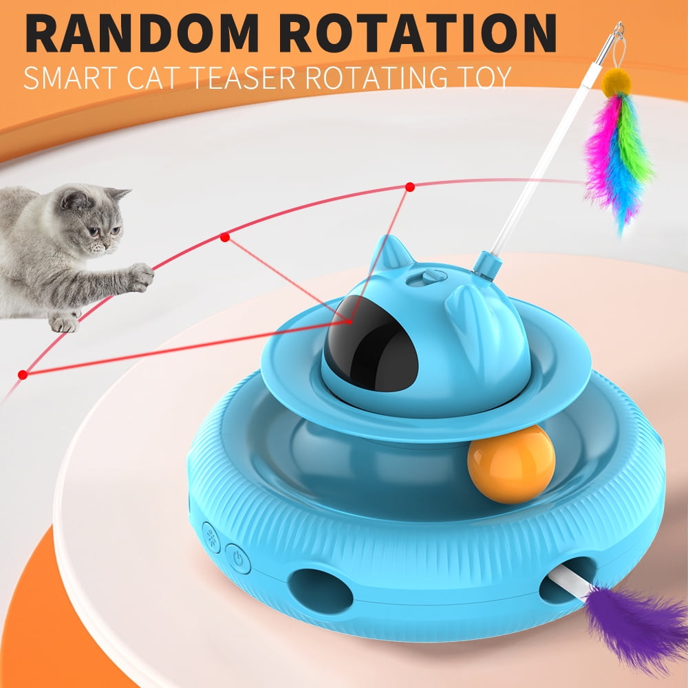 Cornmi 4-in-1 Interactive Cat Toy with Laser and Retractable Feather Wand (Blue, 1 Unit) l7f8q