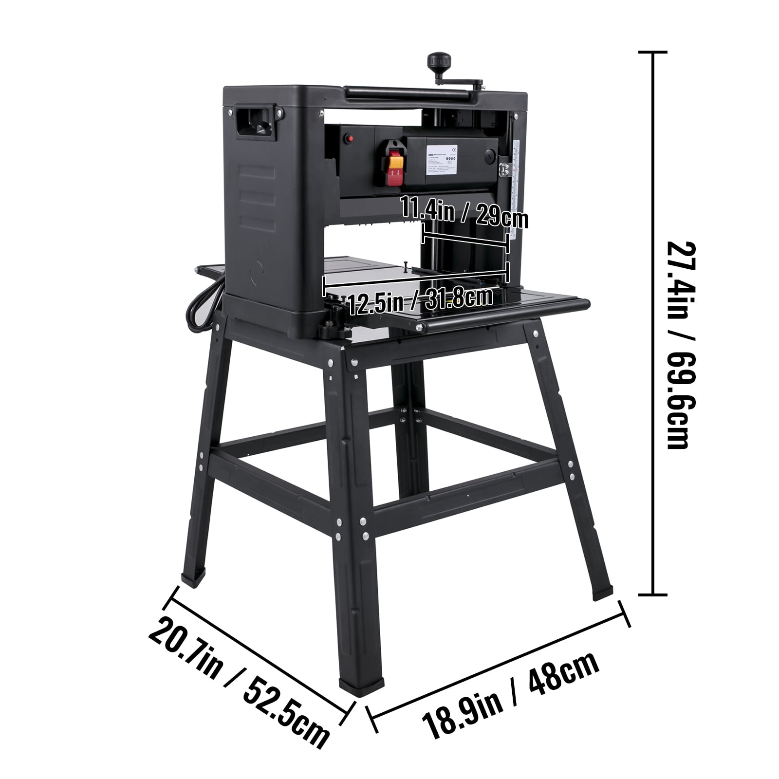 VEVOR Benchtop Thickness Wood Planer, 12.5 in Cutting Width, 1500W Motor with Detachable Stand (12.5 in) 1jvsj