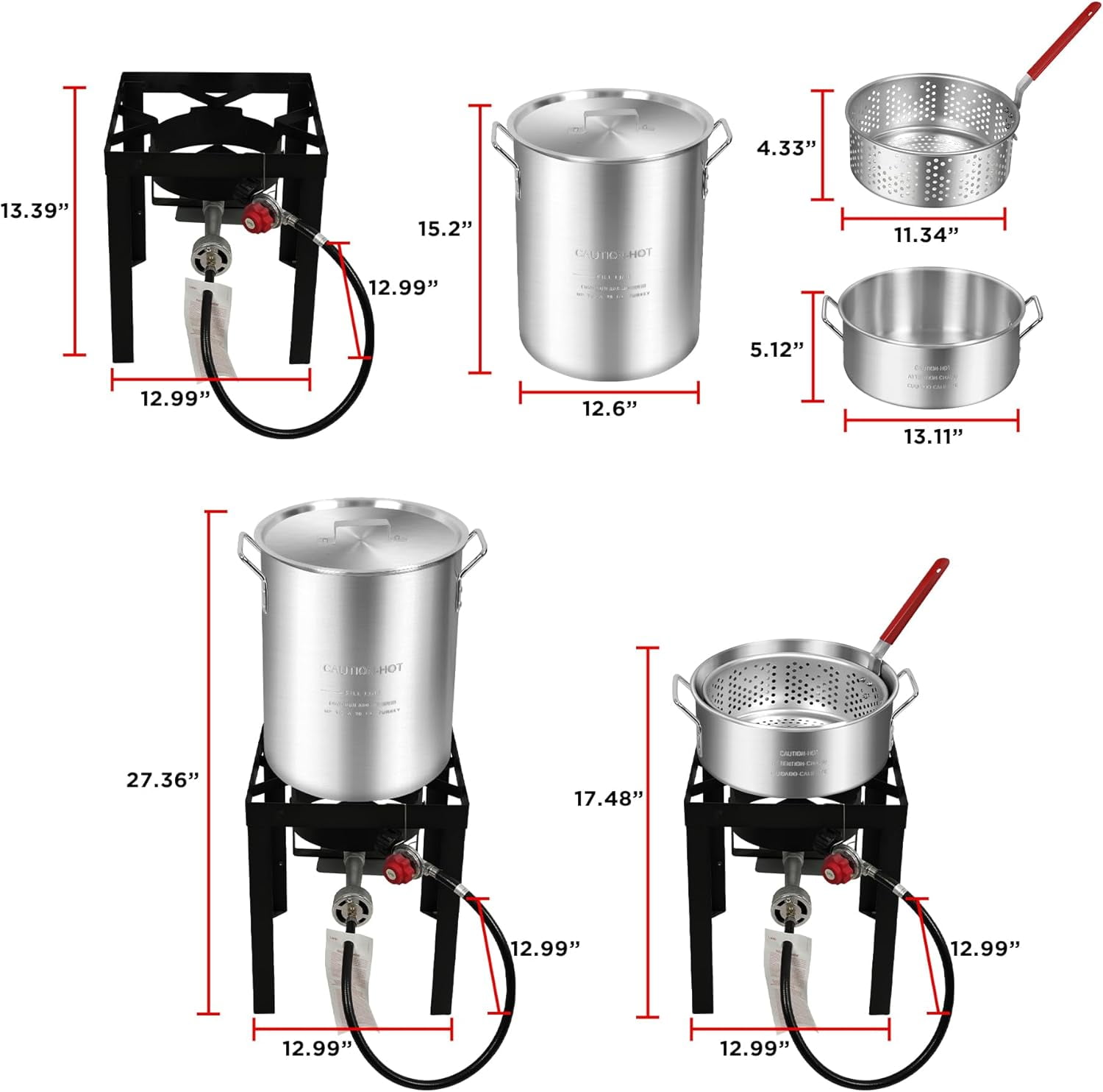 Red Mountain Valley Propane Outdoor Turkey Fryer Set with Basket and Dual Pots (Red, 30 qt and 10 qt) pquzj - Image 2