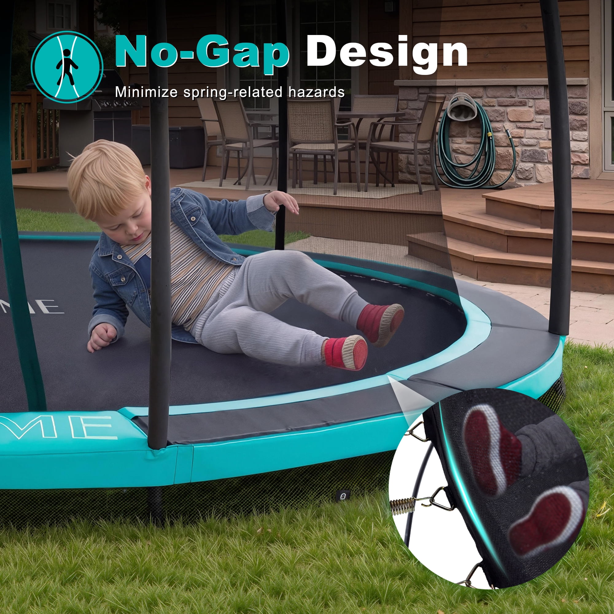 ExacMe In-Ground Trampoline with Safety Enclosure Net (Black, 14 ft) oabw8