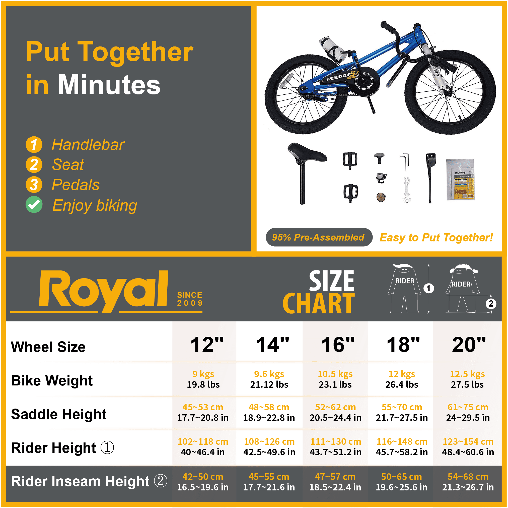 Royal Baby Freestyle Kids Bicycle for Boys and Girls (Blue, 18 in) pb51h