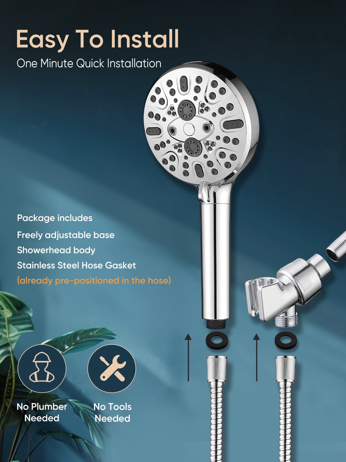 Heemli High Pressure Handheld Shower Head with 9-Spray Modes and Water Filter (Chrome, 1 Unit) r87km