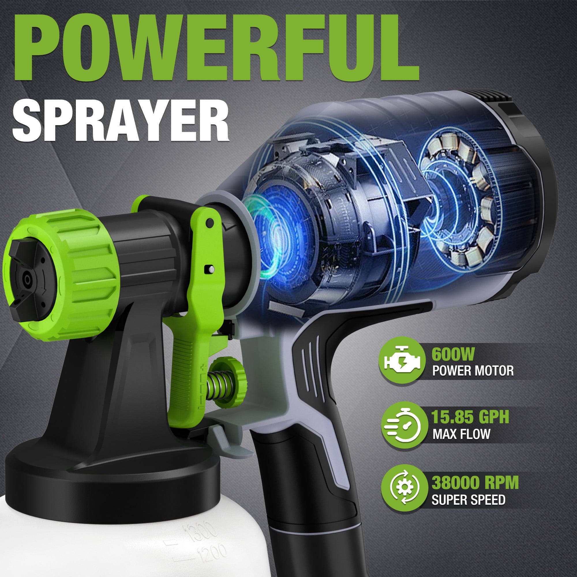 WORKPRO HVLP Paint Sprayer, Electric Spray Gun with 4 Nozzles and Adjustable Flow (44 fl oz) 30e3k
