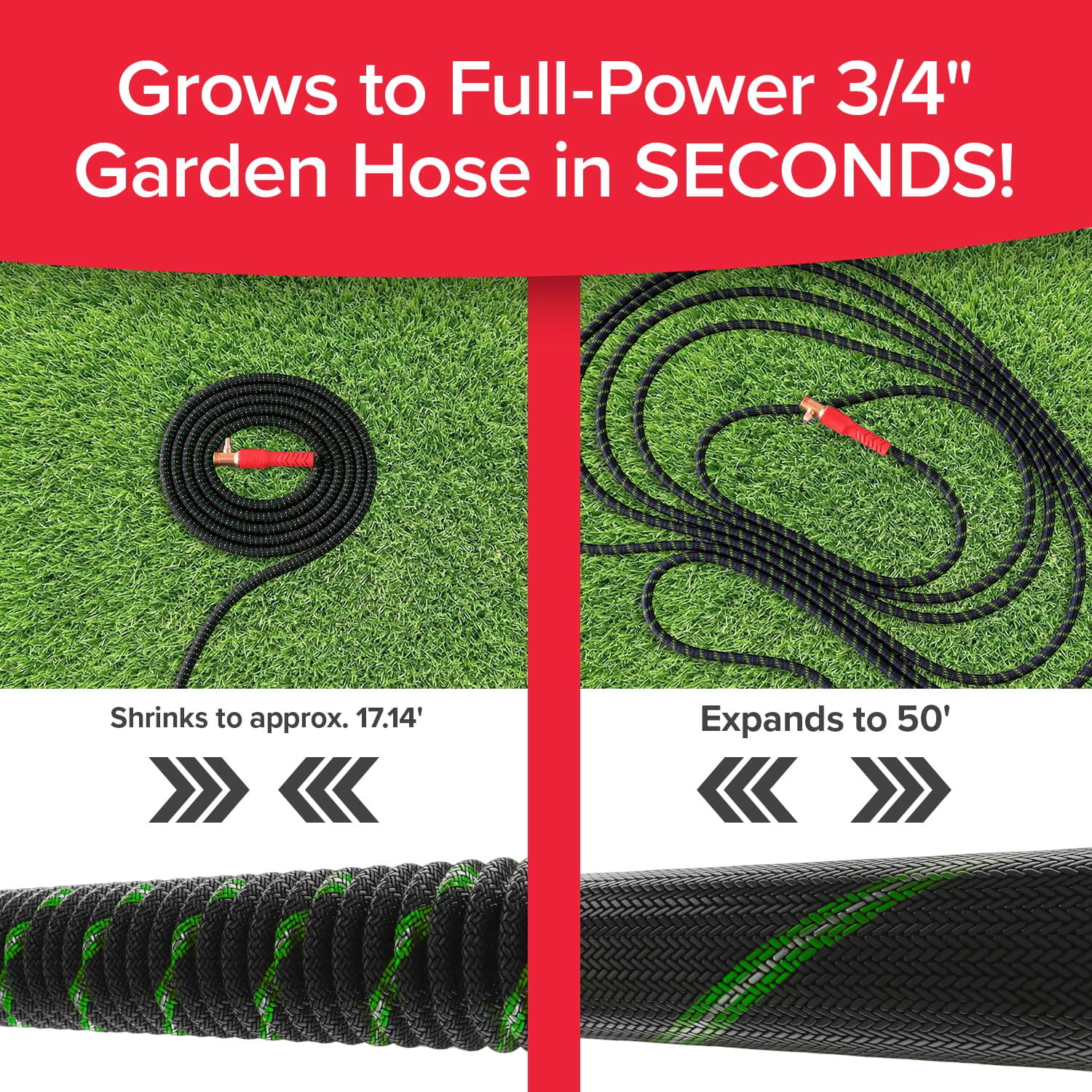 Pocket Hose Ballistic Expandable Garden Hose with Pivot Connector (Black, 50 ft) 4hbr5