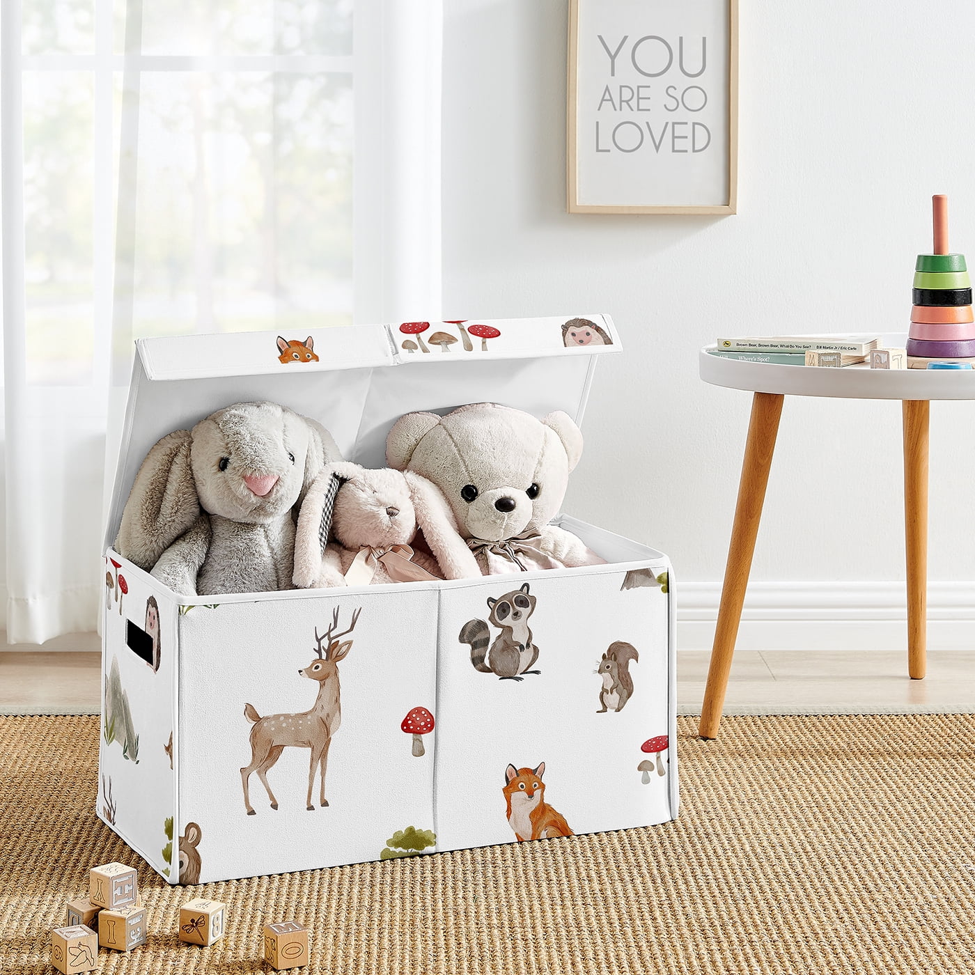 Sweet Jojo Designs Watercolor Woodland Forest Animal Fabric Toy Storage Box (Multi-Color, 21 in x 11 in x 10.5 in) i9gp3