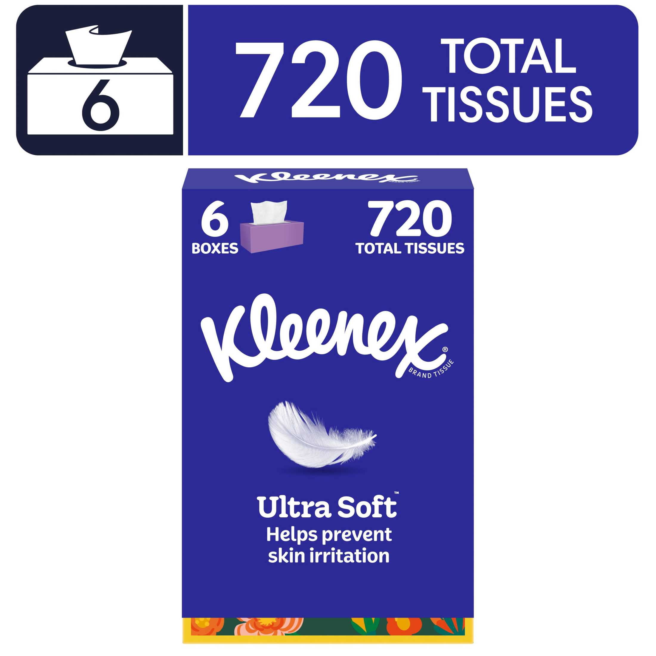 Kleenex Ultra Soft 3-Ply Facial Tissues, Hypoallergenic Comfort (White, 6 Pack, 720 Total Tissues) 9uukc