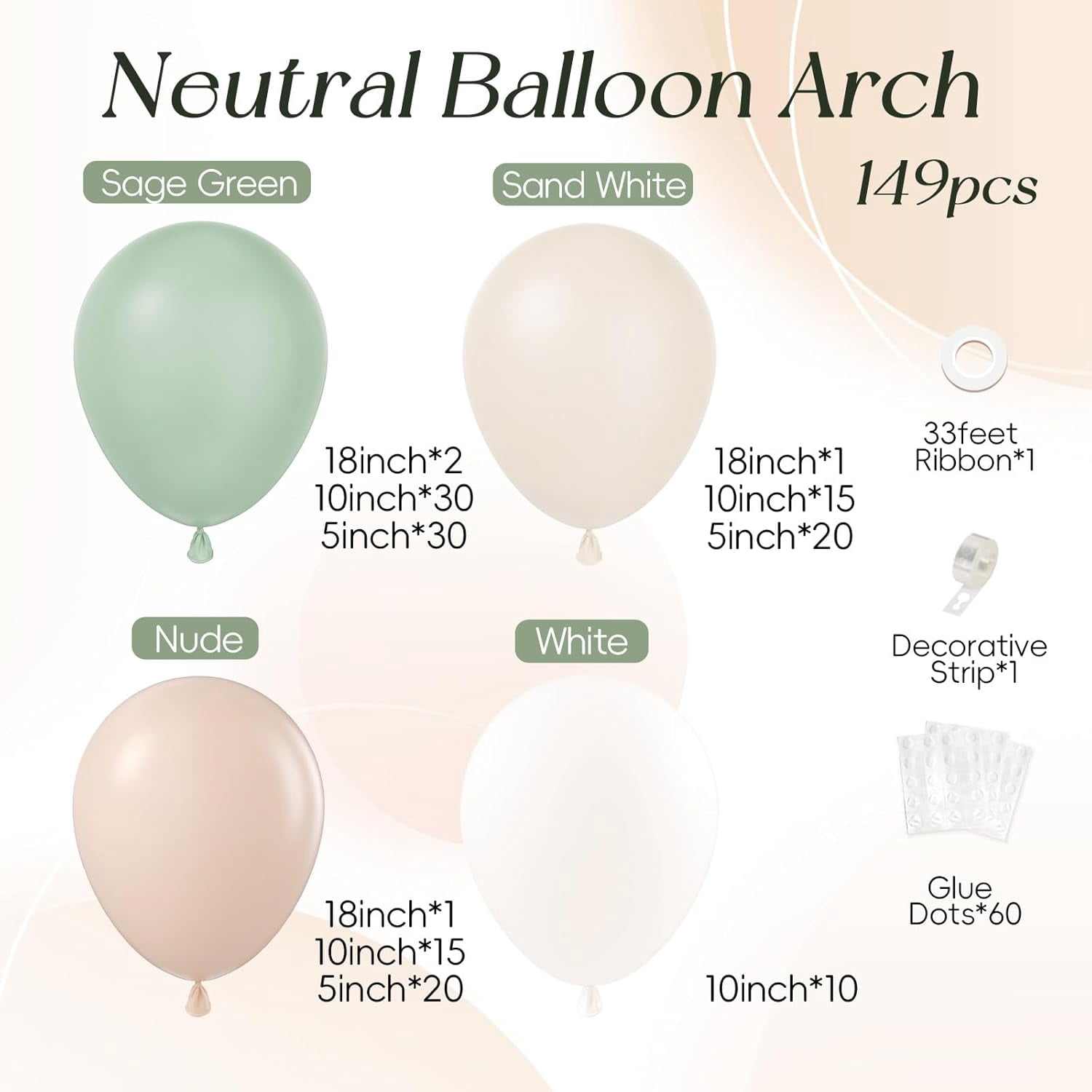 Generic Neutral Balloon Arch Kit for Party Decorations (Sage Green, Sand, White, 100 Count) 7kvkr