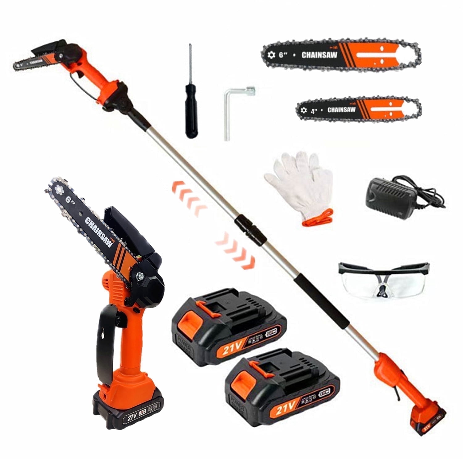 LEXKUYI Cordless Pole Saw and Mini Chainsaw 2-in-1 Electric Tree Trimmer (Black, 6 ft) ma5ut