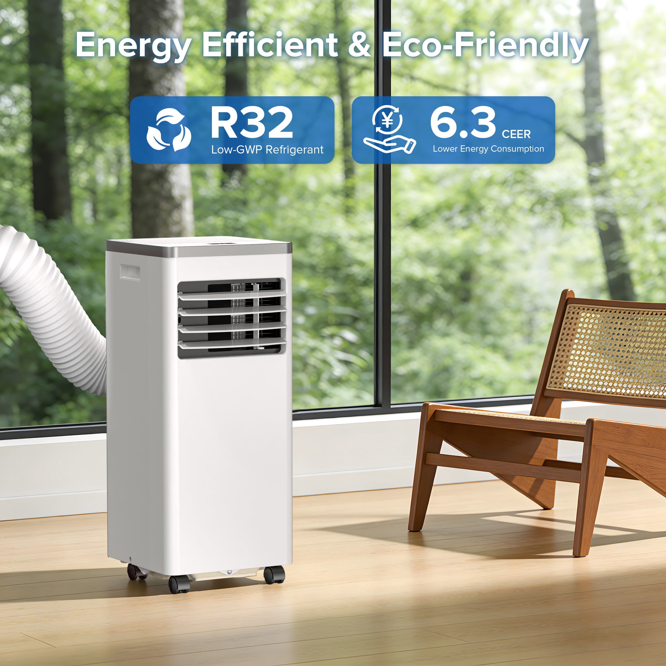 KissAir Portable Air Conditioner, 4-in-1 Quiet Cooling Unit with Dehumidifier, Fan, and Sleep Mode (8,000 BTU, 350 Sq. Ft) 6cagl
