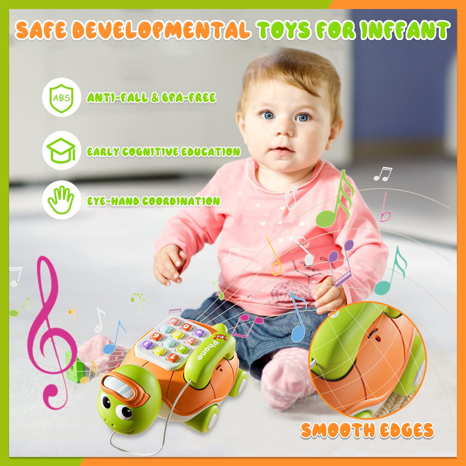Style-Carry Crawling Turtle Musical Toy, Interactive Educational Learning Activity for Infants (Green, 1 Pack) dbne4
