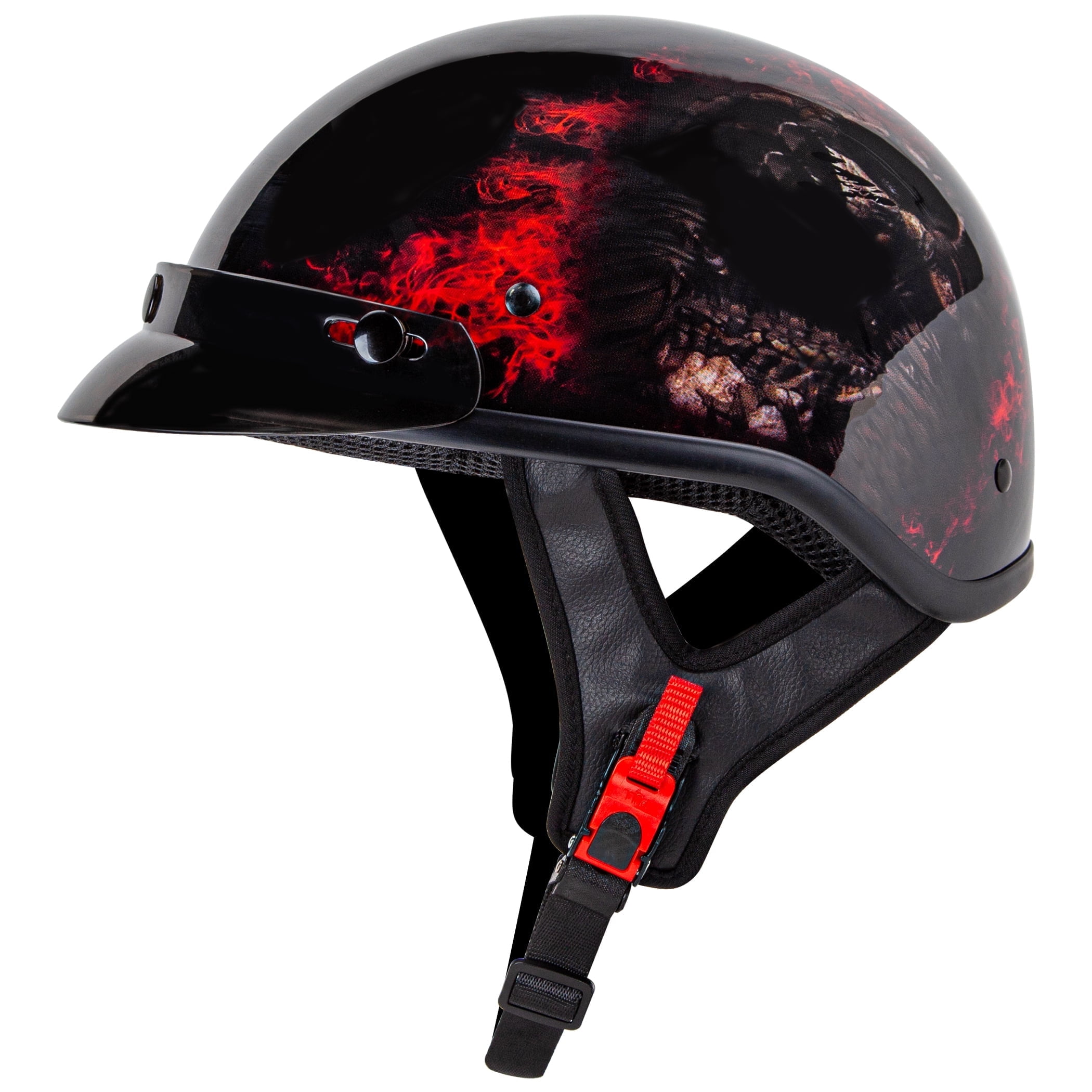 FATFOX Half Face Motorcycle Helmet, DOT Approved Cruiser Scooter Gear (Red Skull, Small) 0q4qc