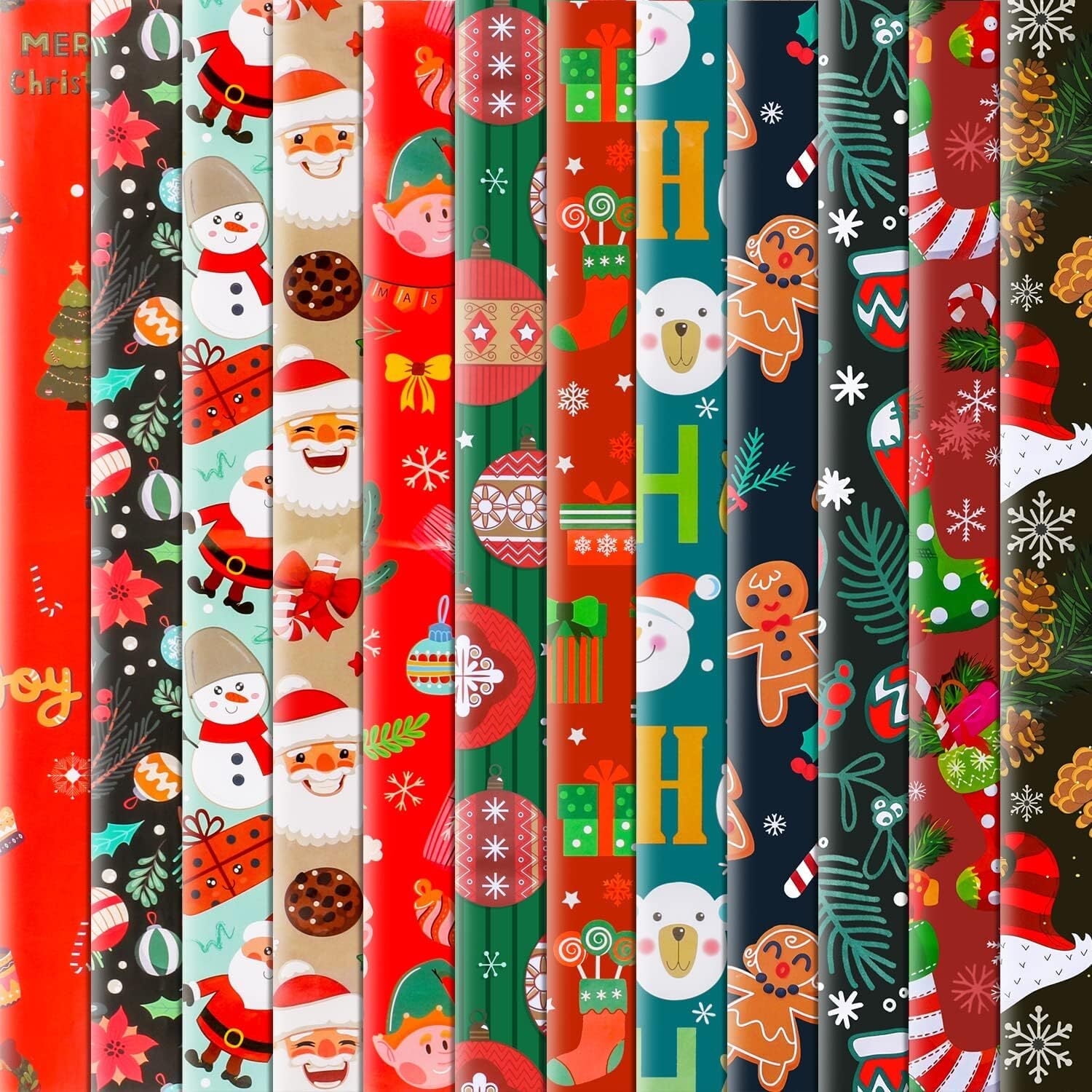 Konsait Christmas Wrapping Paper Sheets, Traditional Festive Gift Wrap for Holiday Presents (Assorted Designs, 12 Pack, 29x20 in) v1lda