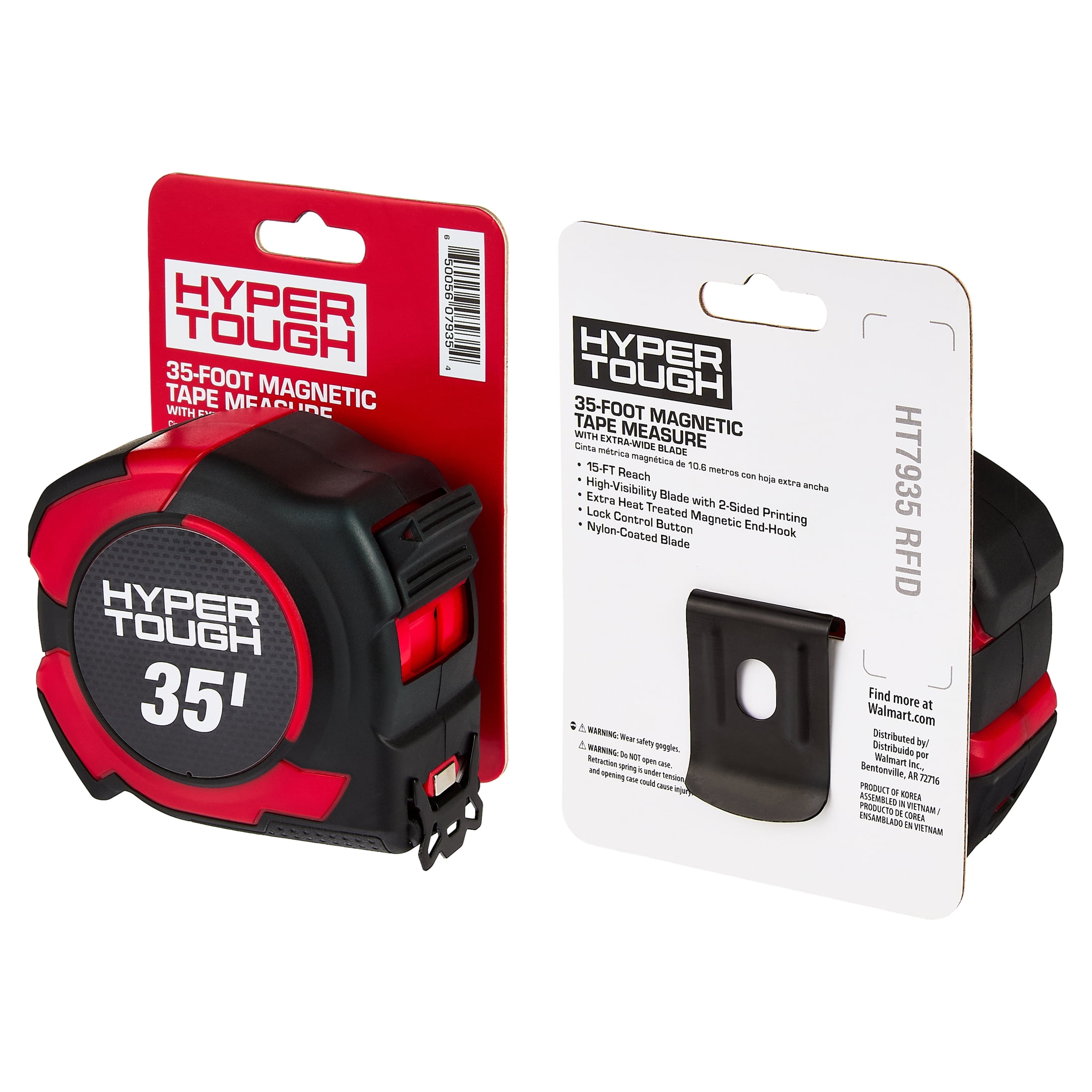 Hyper Tough Magnetic Tape Measure, Heavy-Duty Retractable Blade with Locking Mechanism (Red, 35 ft) wljo0