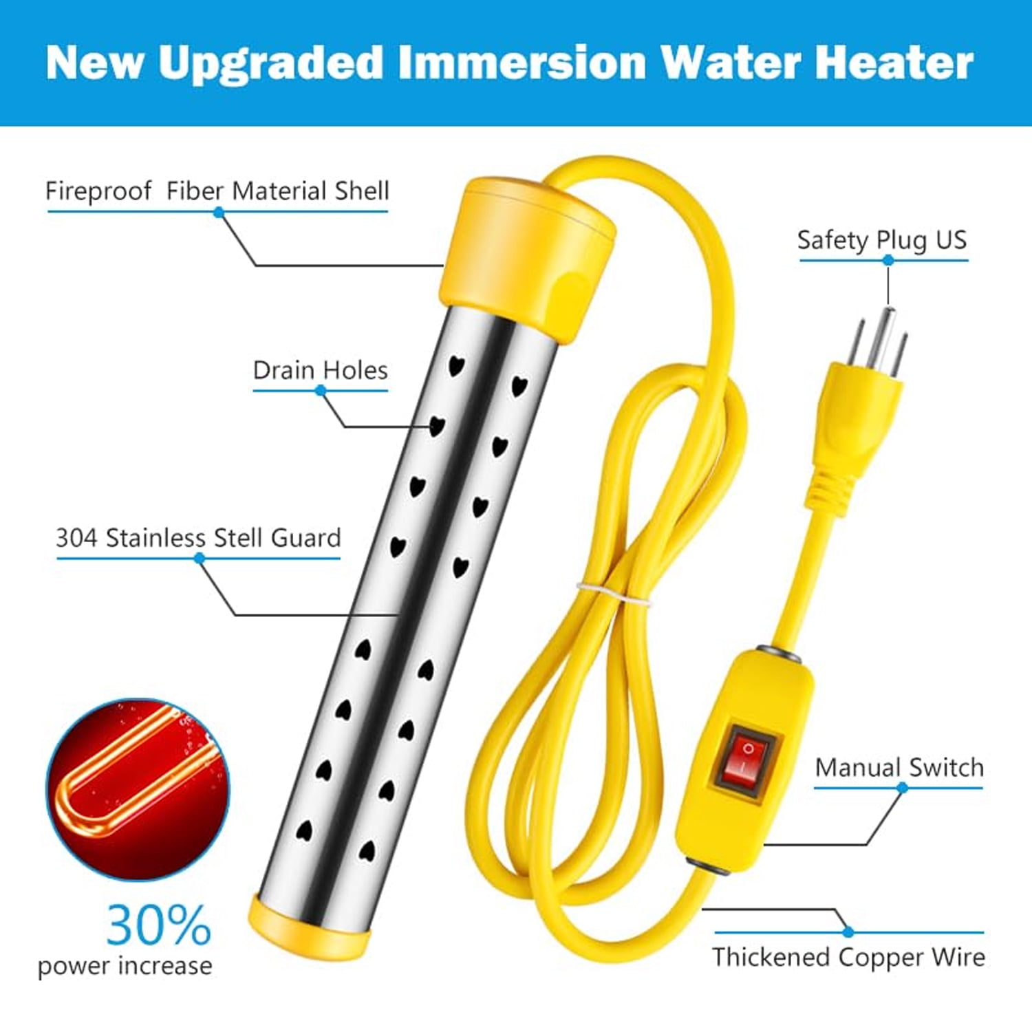 USTOP Immersion Water Heater, Portable Electric Bucket Heater with Temperature Control (5 gal) t1f05