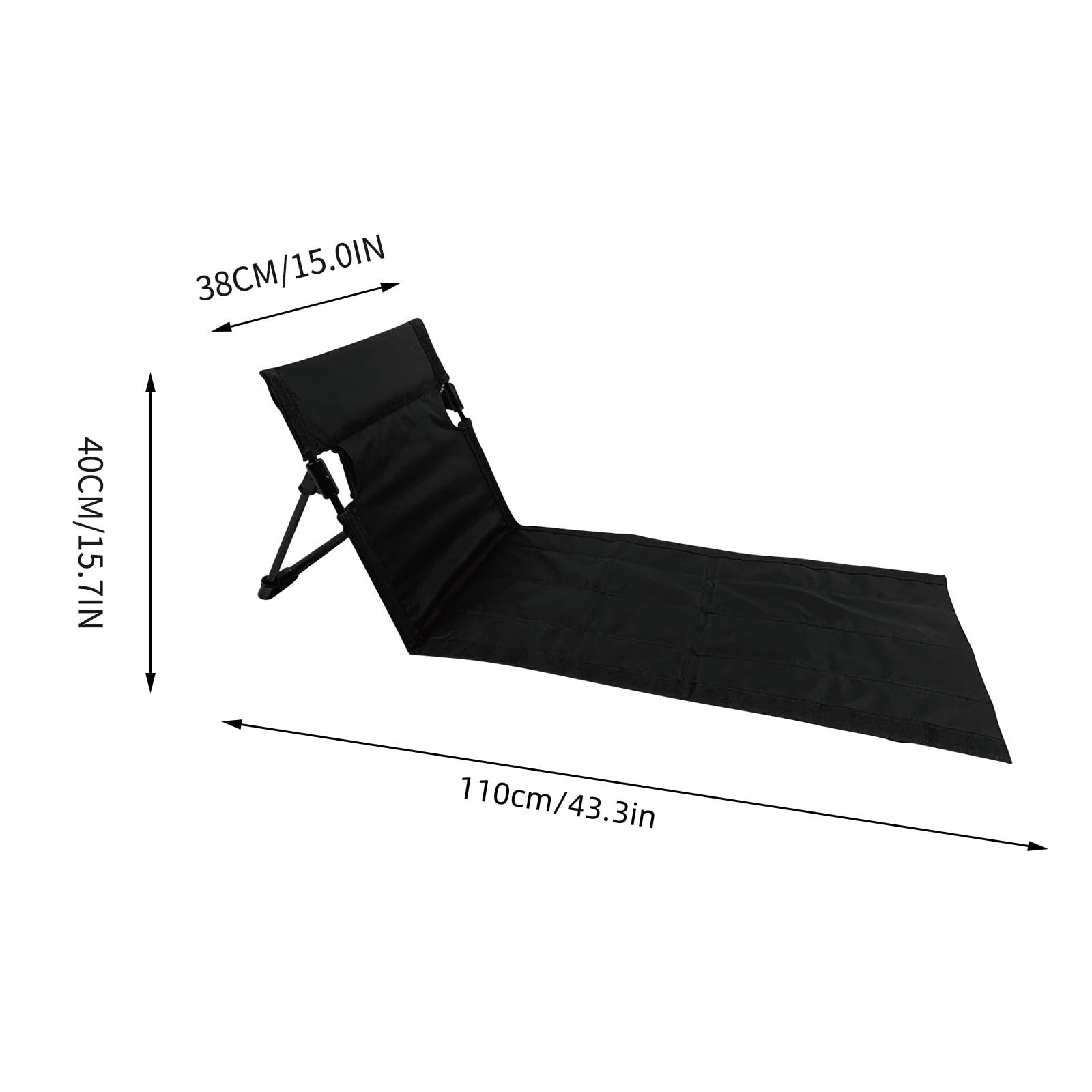 CUWFQ Portable Folding Beach Lounge Chair with Adjustable Backrest and Storage Pouch (Black, 63 in x 20 in) wa39n