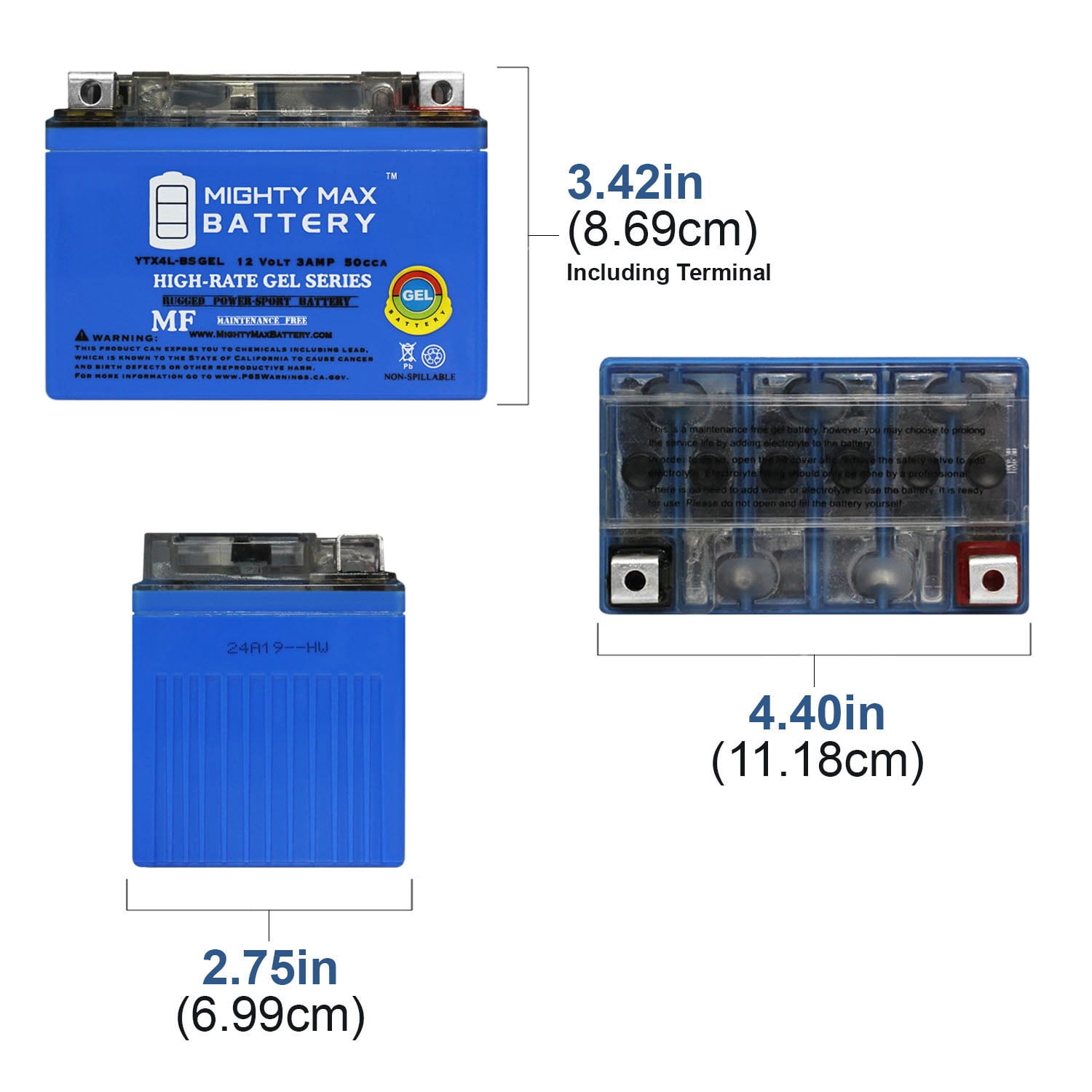 Mighty Max Battery YTX4L-BS GEL Motorcycle Battery (12V 3AH, 50 CCA, Maintenance Free) jy3nq