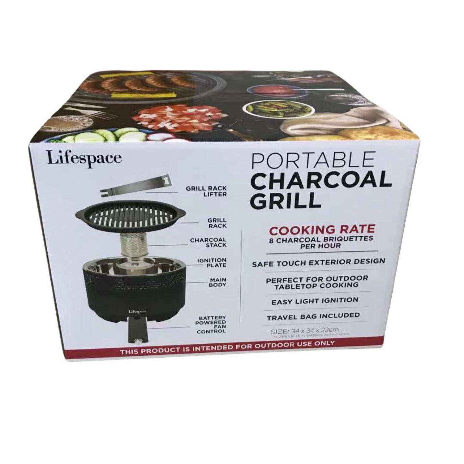 Lifespace Portable Charcoal Grill with Dome Lid and Carry Bag (Black, 13.78 in wide) 5rr91
