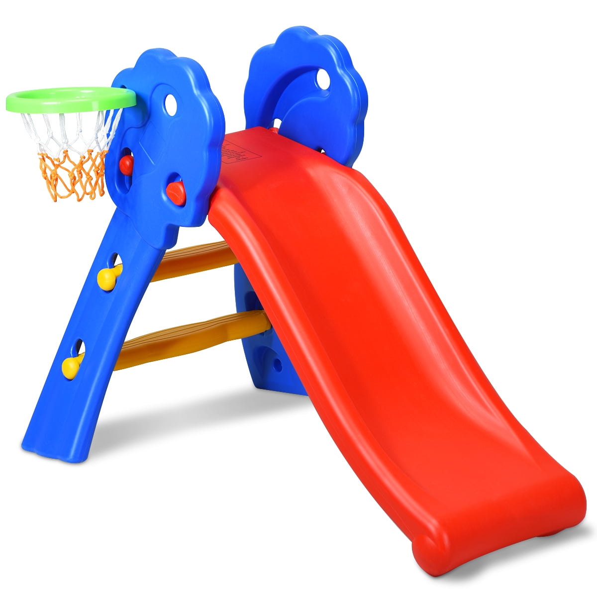 INFANS 2-Step Folding Slide with Basketball Hoop for Kids Indoor and Outdoor Play (Red) 39kw0