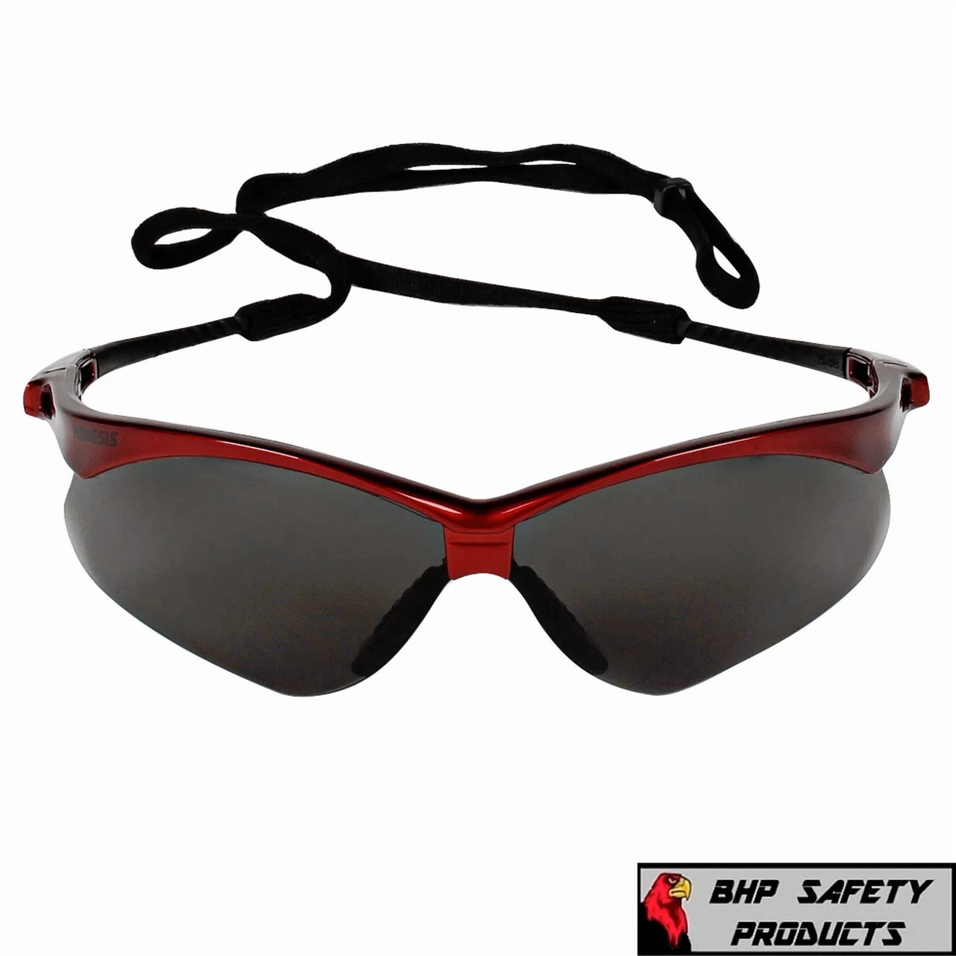 YANI Kleenguard Nemesis Safety Glasses with Smoke Lens and Red Frame (3 Pair Pack) opaih