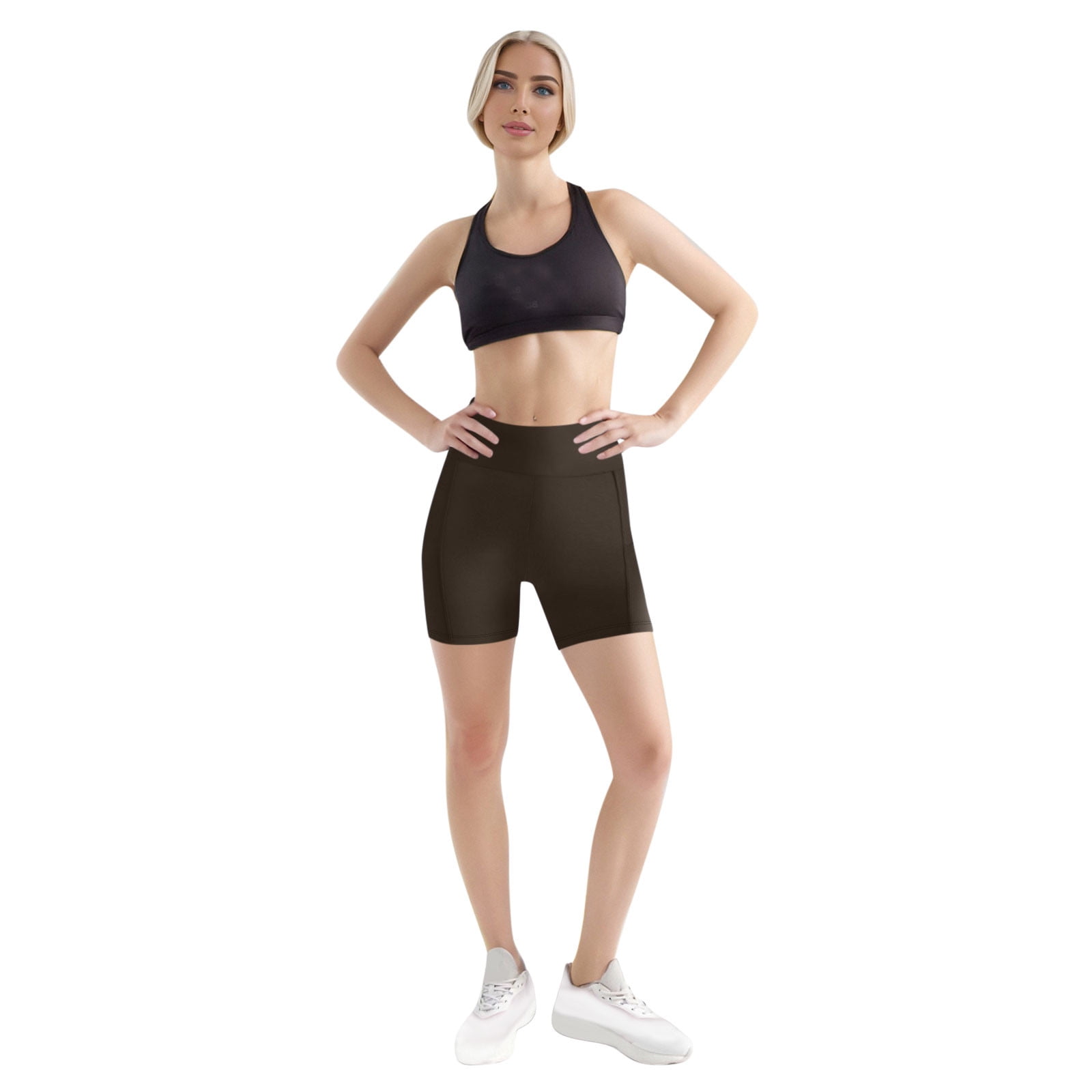EGNMCR Women's High Waist Biker Shorts with Pockets (Brown, XL) gtdu1
