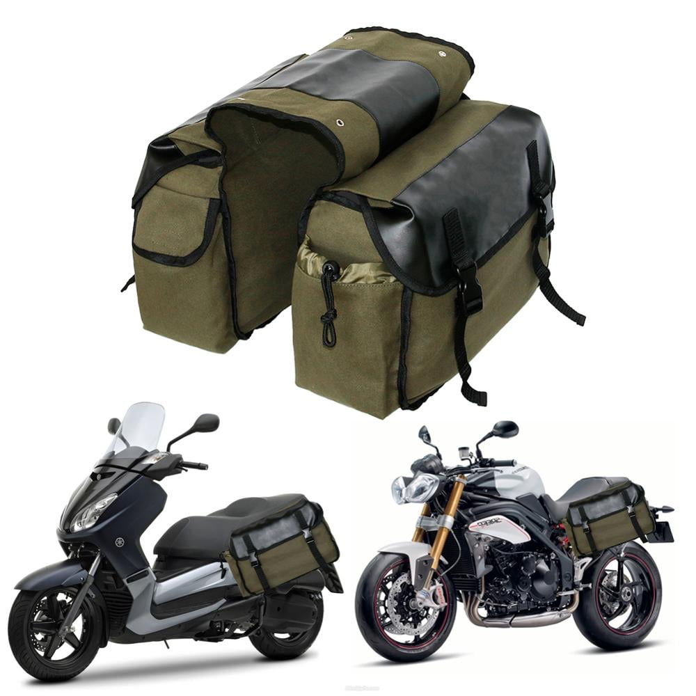 Generic Motorcycle Side Saddle Bag Canvas and Leather Pannier Luggage Storage Set (26L) th0h1