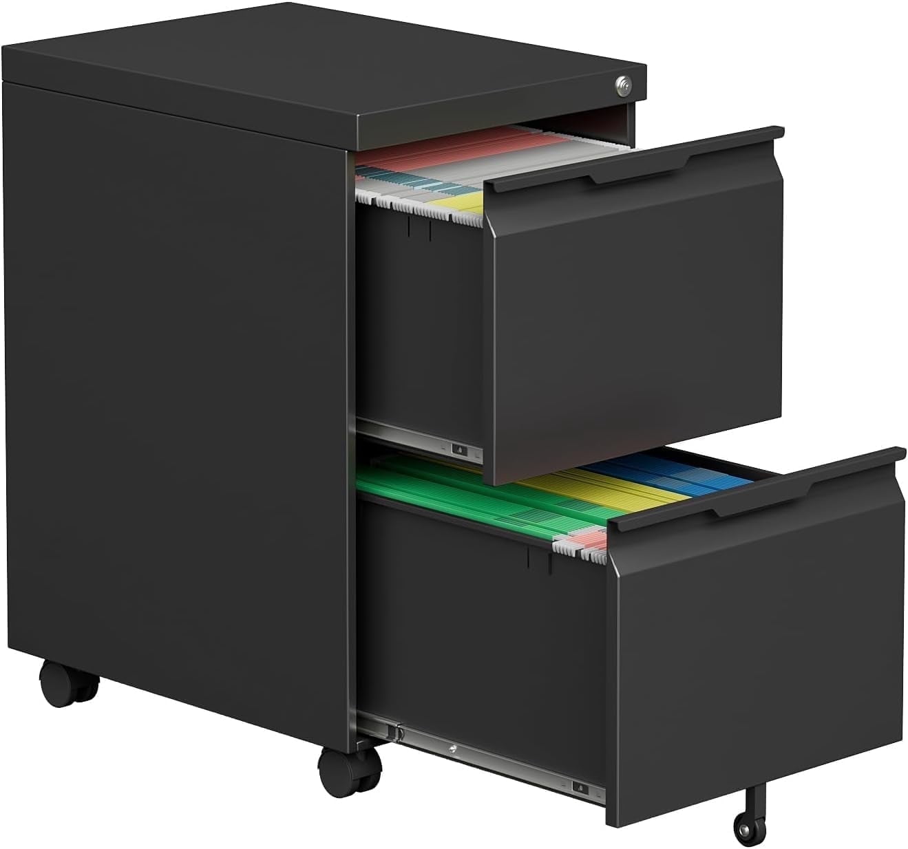 Kooyon 2-Drawer Metal File Cabinet with Lock, Rolling Under Desk Storage Organizer (Black, 14.6 in x 17.3 in x 26.5 in) b5zp3