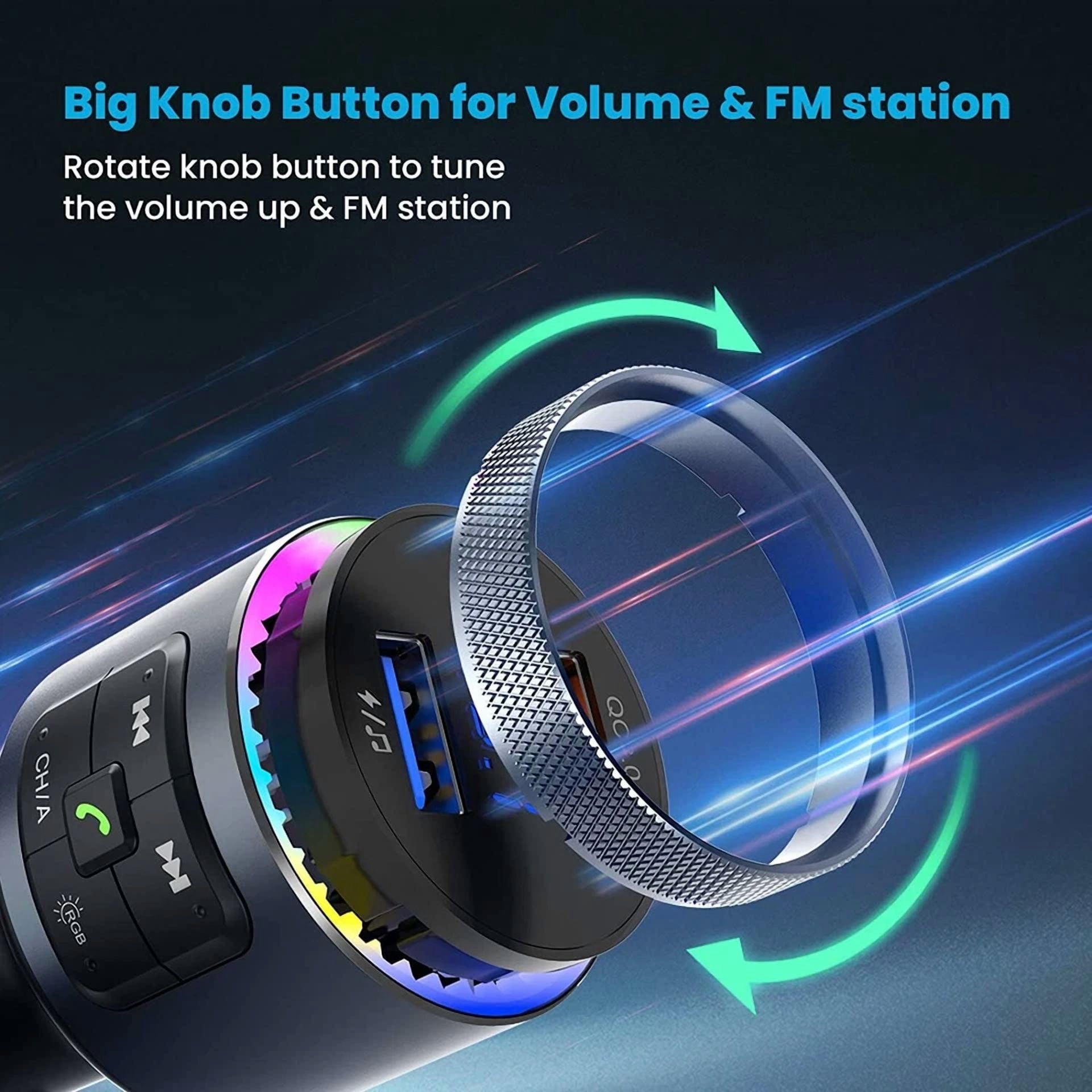 Rhea Bluetooth 5.0 Car FM Transmitter Adapter (Dual USB QC 3.0 Charger, Hands-Free Calling) obxnb