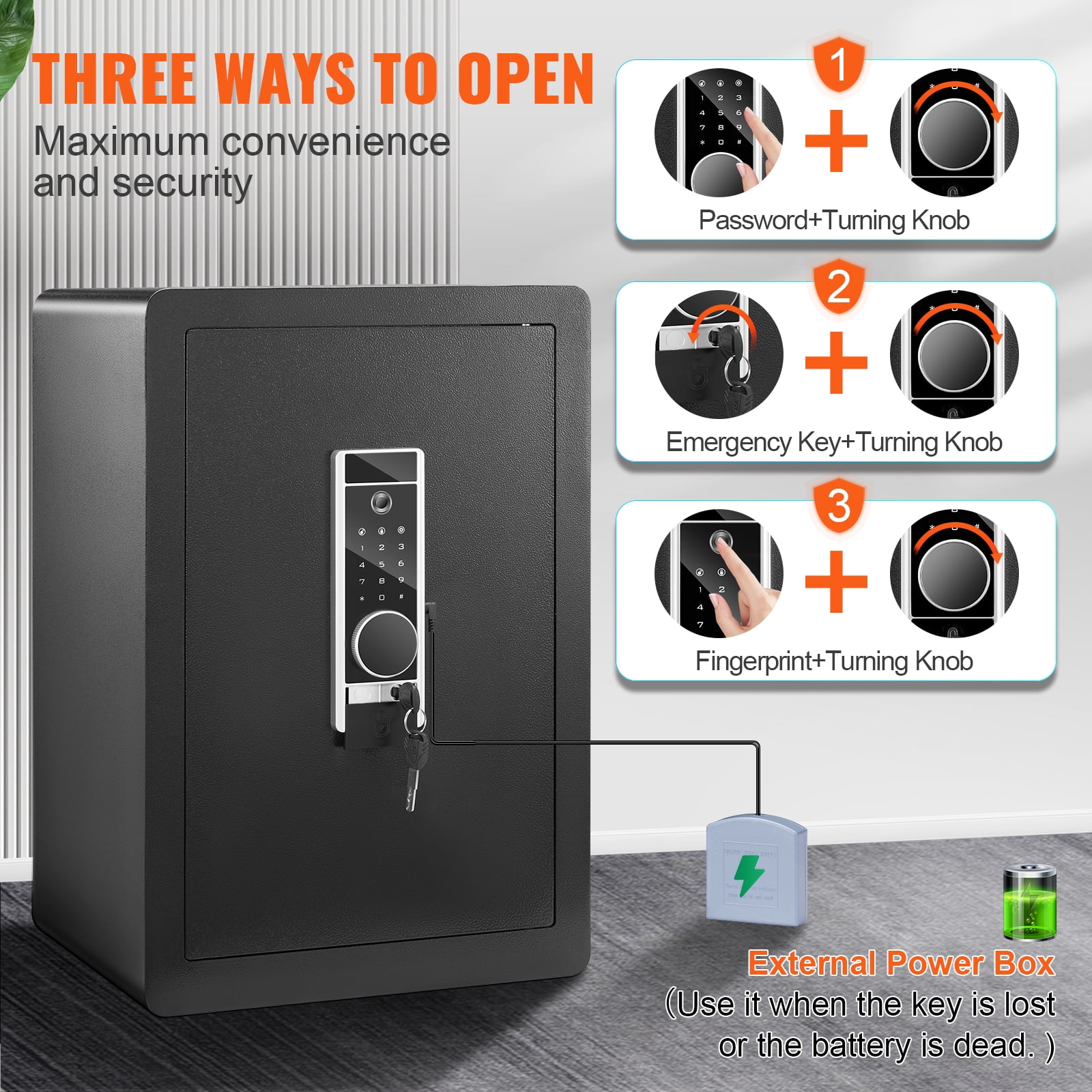 VEVOR Security Safe Box with Fingerprint Digital Keypad, Alloy Steel Home Safe for Valuables (Gold, 2.2 Cubic Feet) 5qkkj