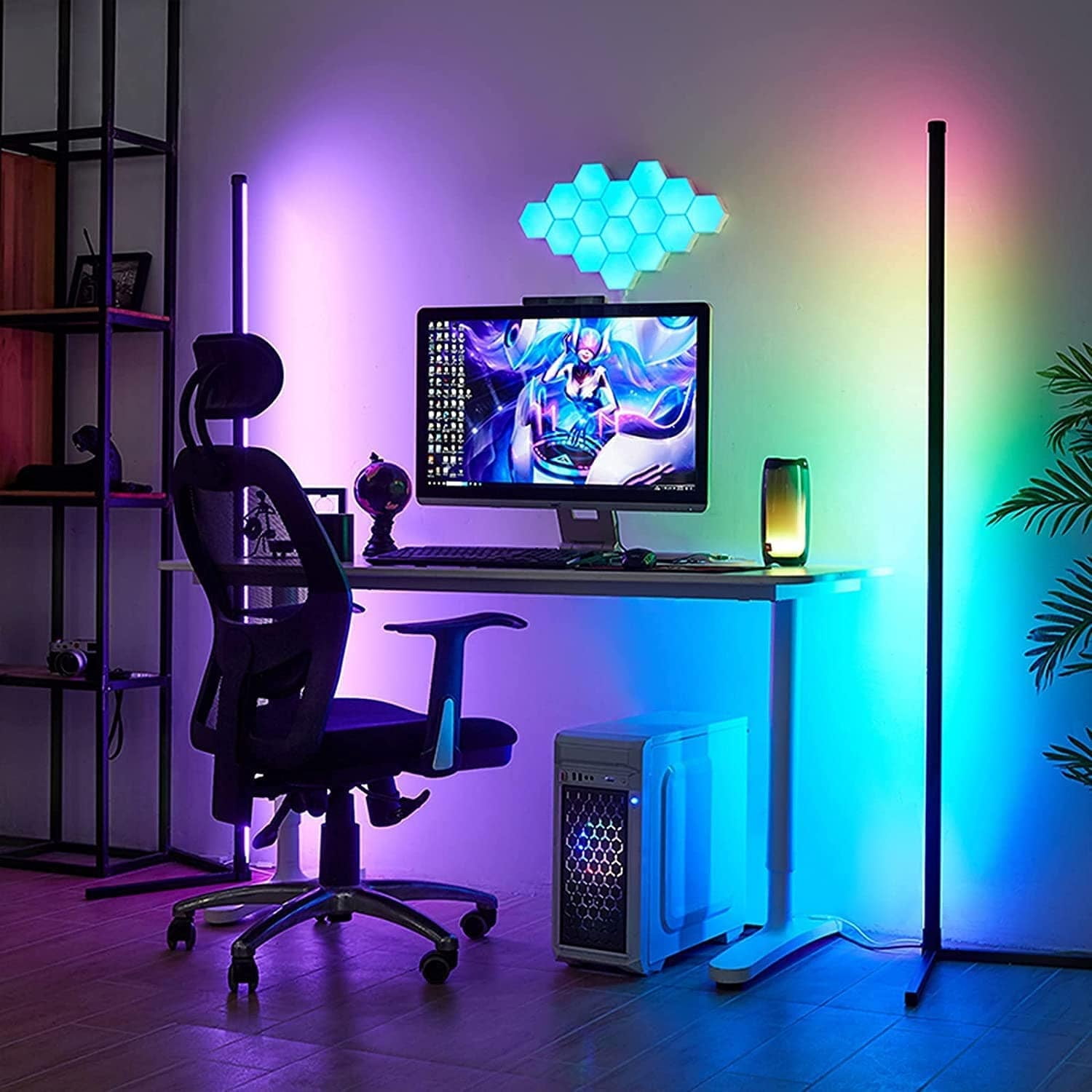 EP Light RGB Metal Corner Floor Lamp Minimalist LED Standing Light with Remote Control (55 in) o15t9