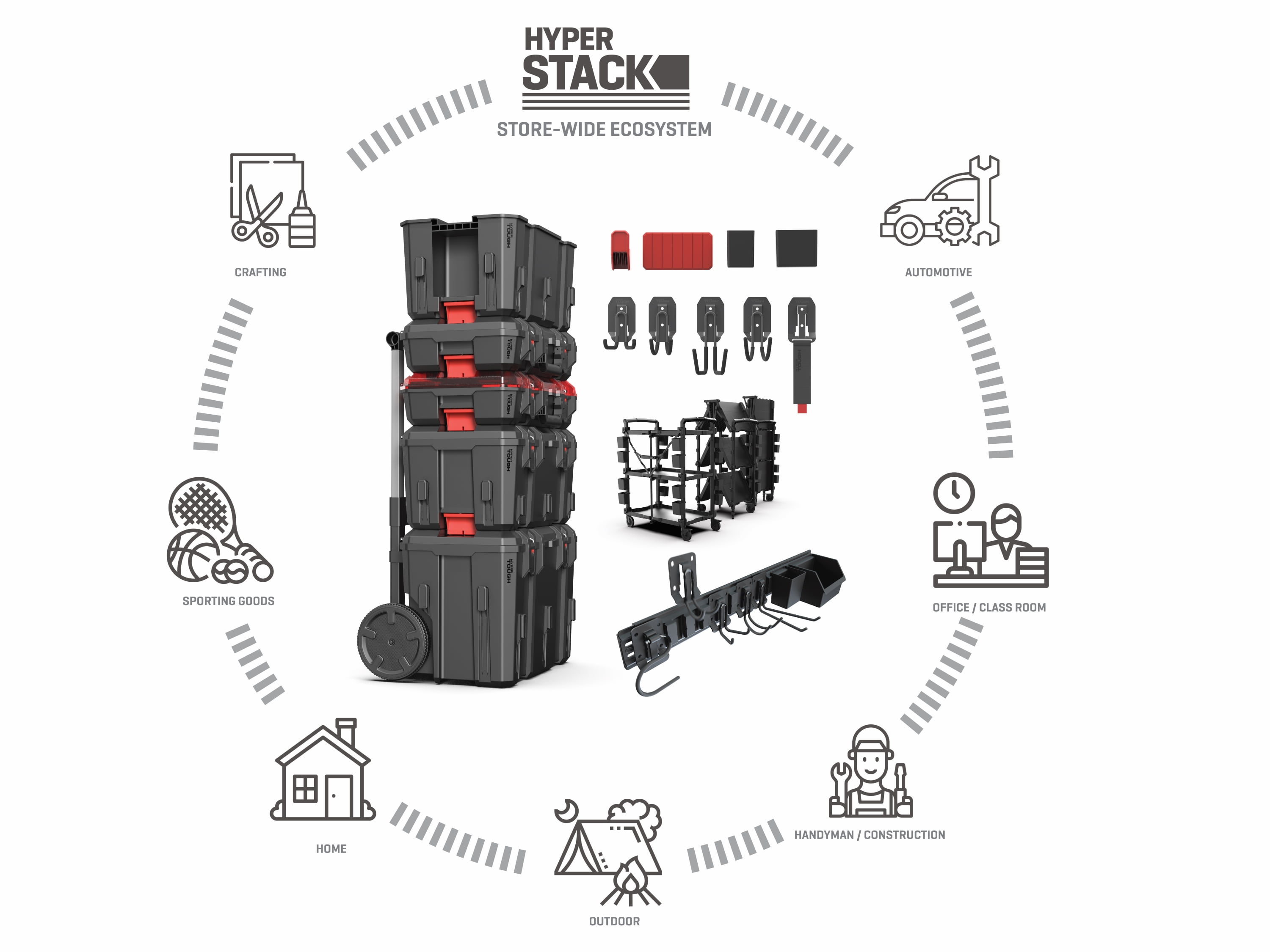 Hyper Tough Hyper Stack Tool Box Organizer (Red, 17.5 in x 13.5 in x 5 in) 1cik1