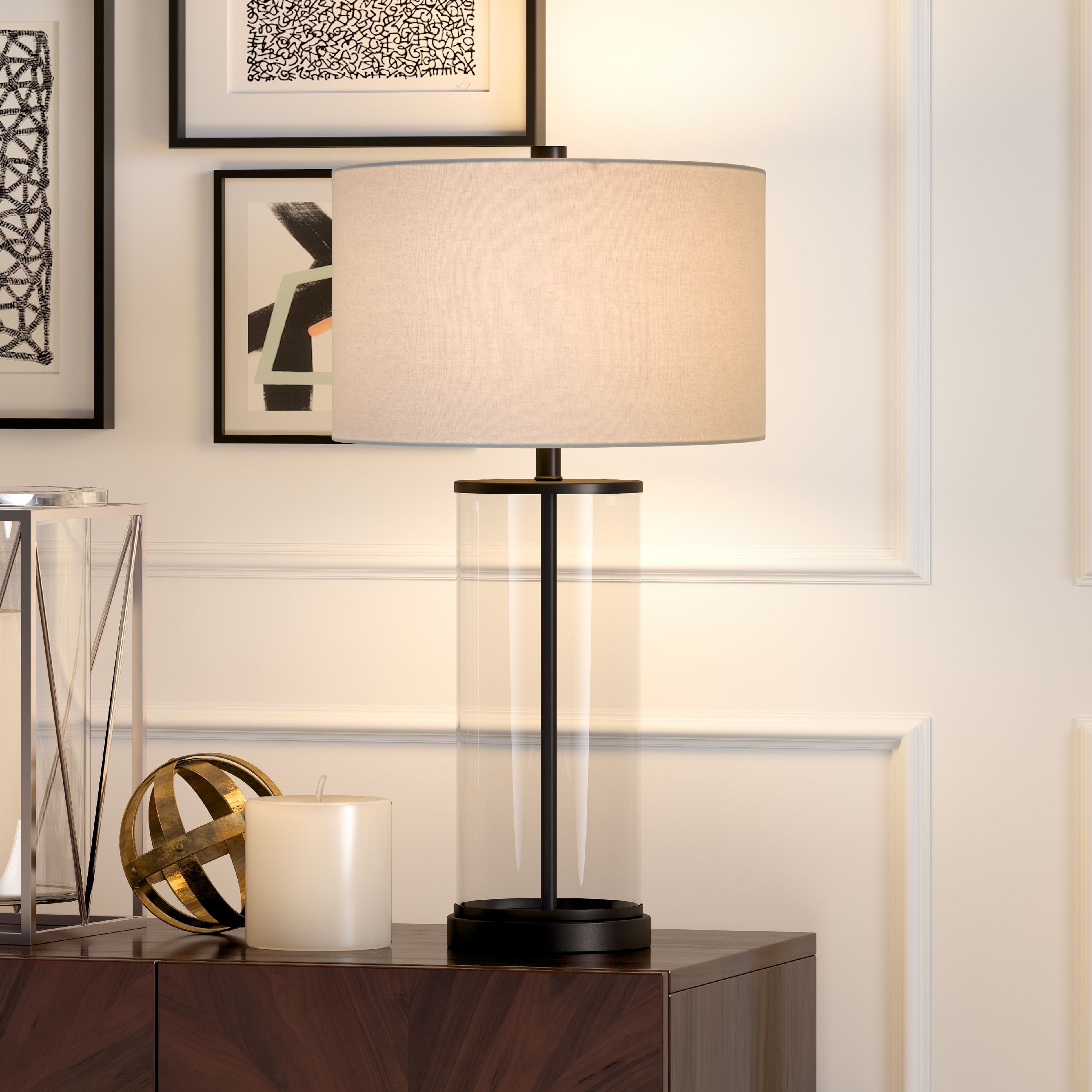 Evelyn&Zoe Traditional Metal Table Lamp with White Linen Drum Shade (27 in) ajxcy