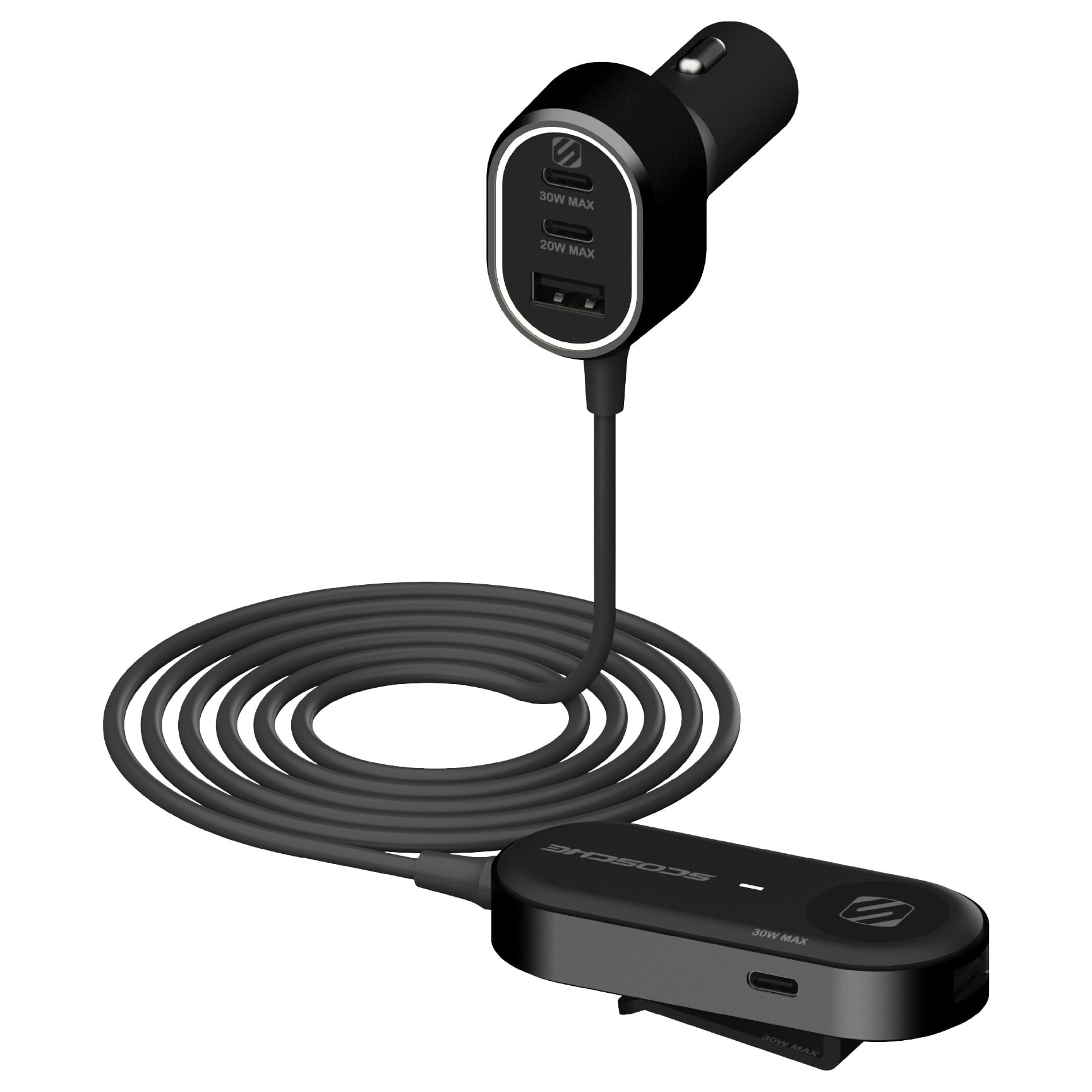 Scosche PowerVolt 100W Multi-Port Car Charger Adapter with 5ft Backseat Extension Cable (Black, 1 Pack) z22px