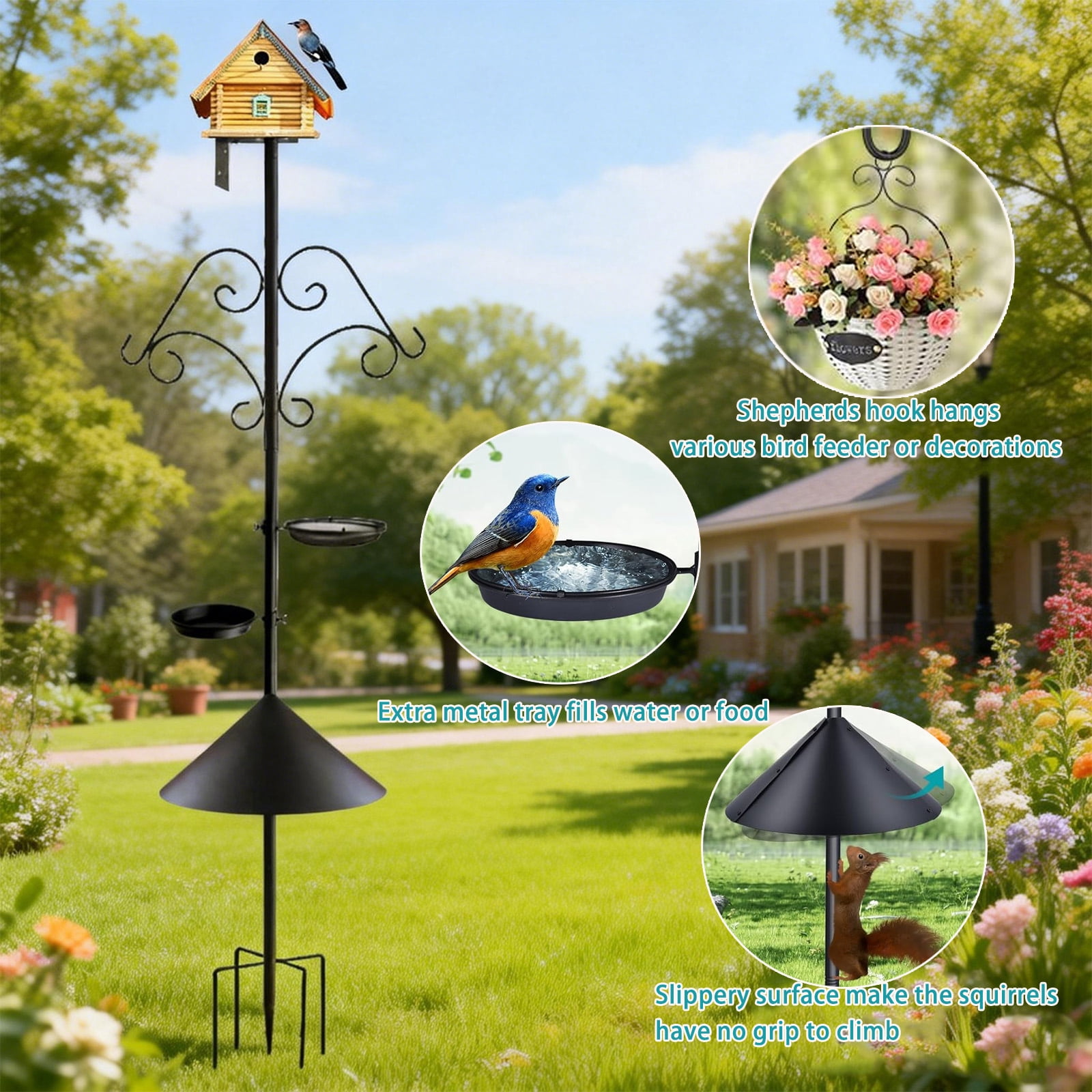 Saburrnity Bird Feeder Pole Stand (Heavy-Duty Metal, 92 in) 5fa1r