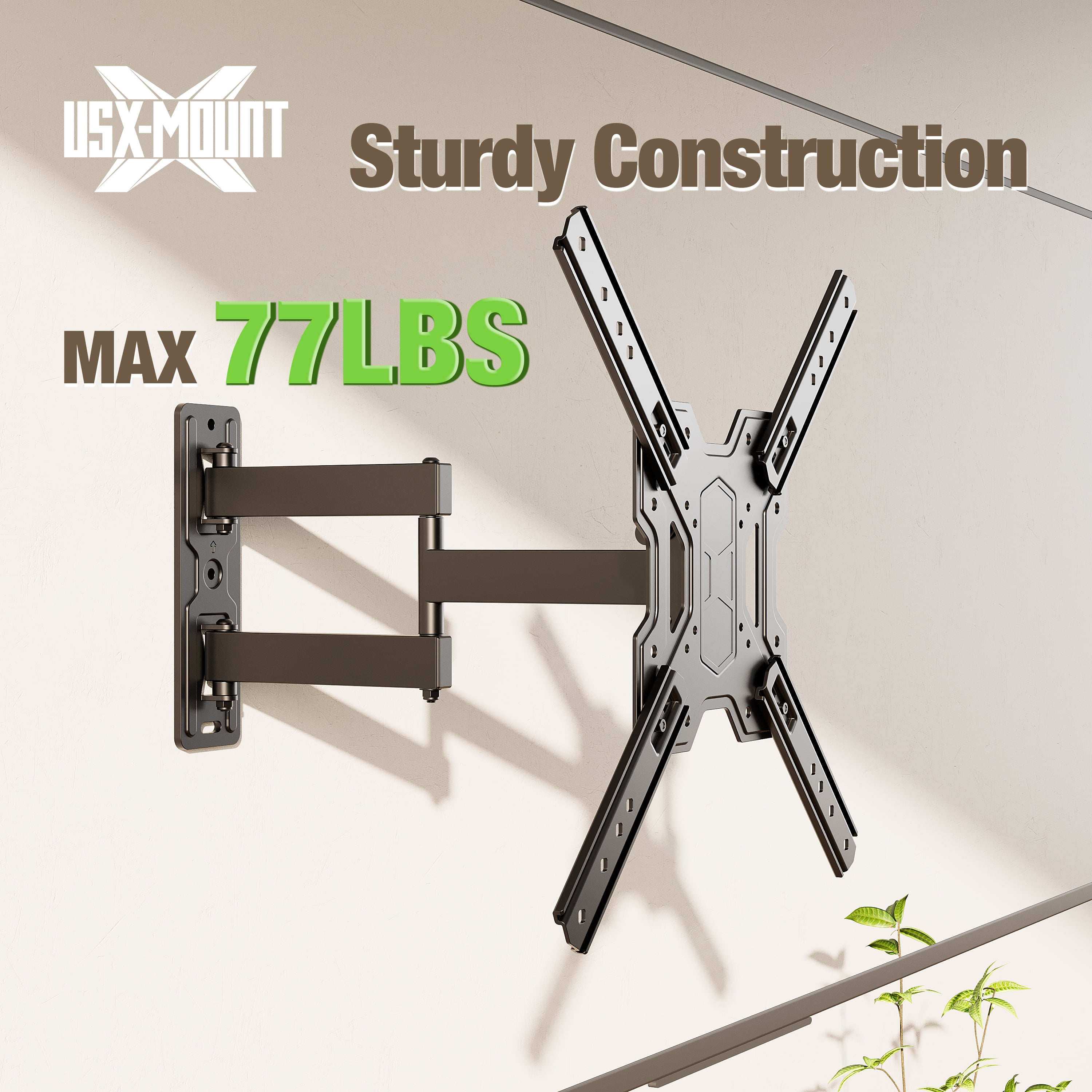 USX MOUNT Full Motion TV Wall Mount Bracket for 23 to 65 Inch Flat and Curved Screens (Black, 77 lb Capacity) 446ip
