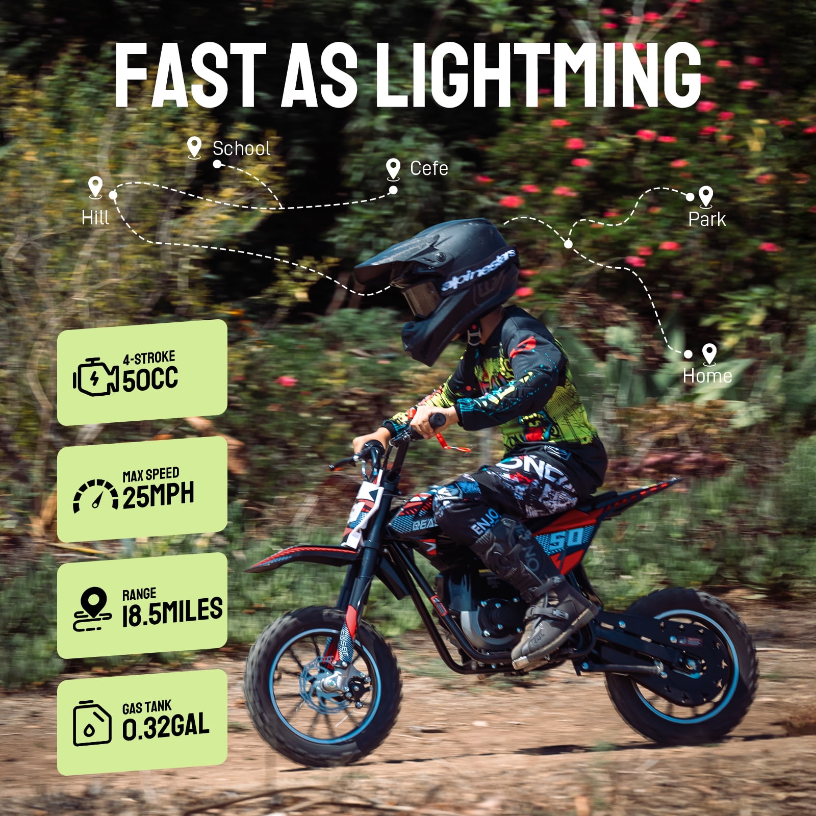 QEASET Gas Dirt Bike 4-Stroke Mini Motorcycle for Teens and Adults (Red, 330 lb Capacity) nta3x