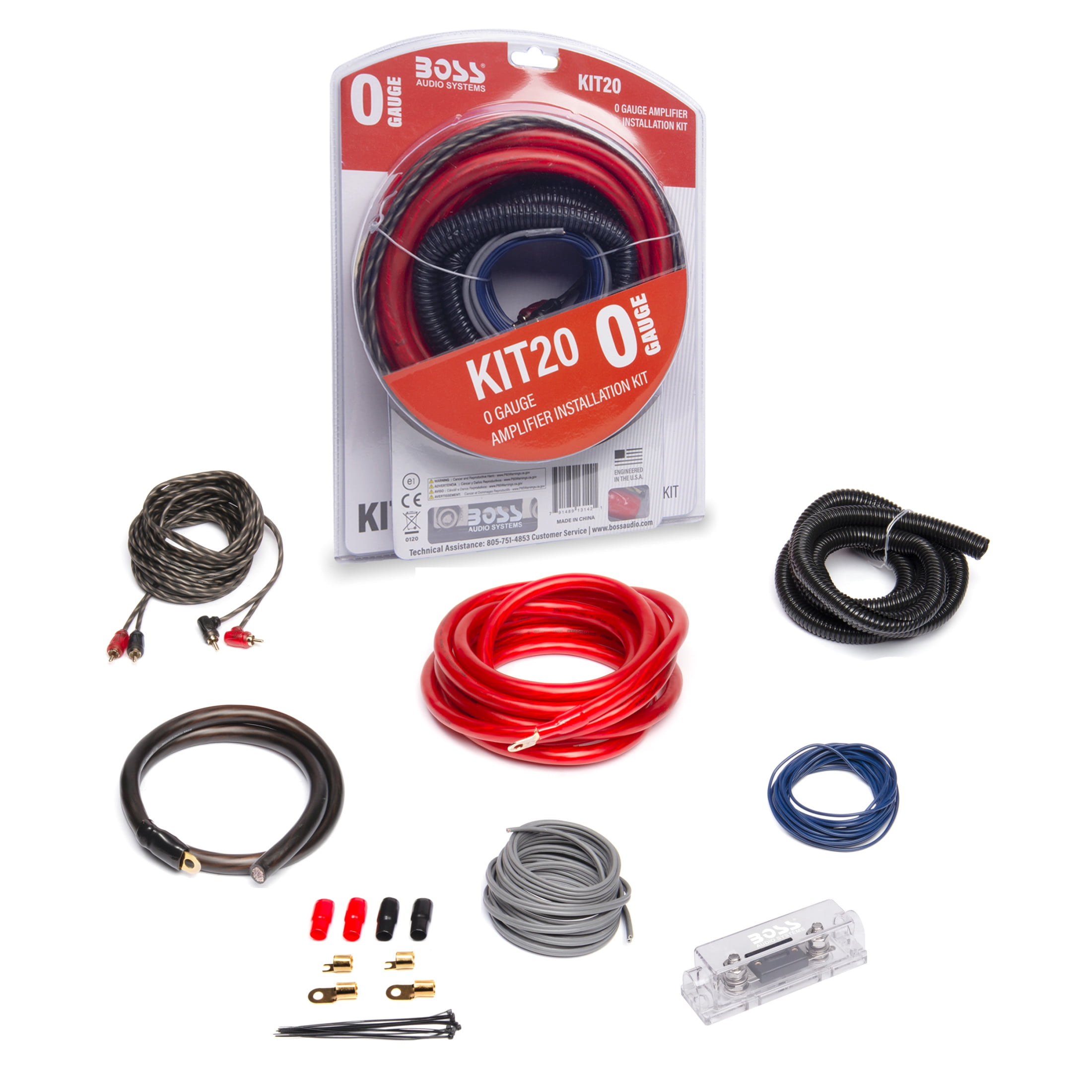 BOSS Audio Systems KIT20 0 Gauge Car Amplifier Installation Wiring Kit (Complete Set, 17 ft Power Cable) hbf4o